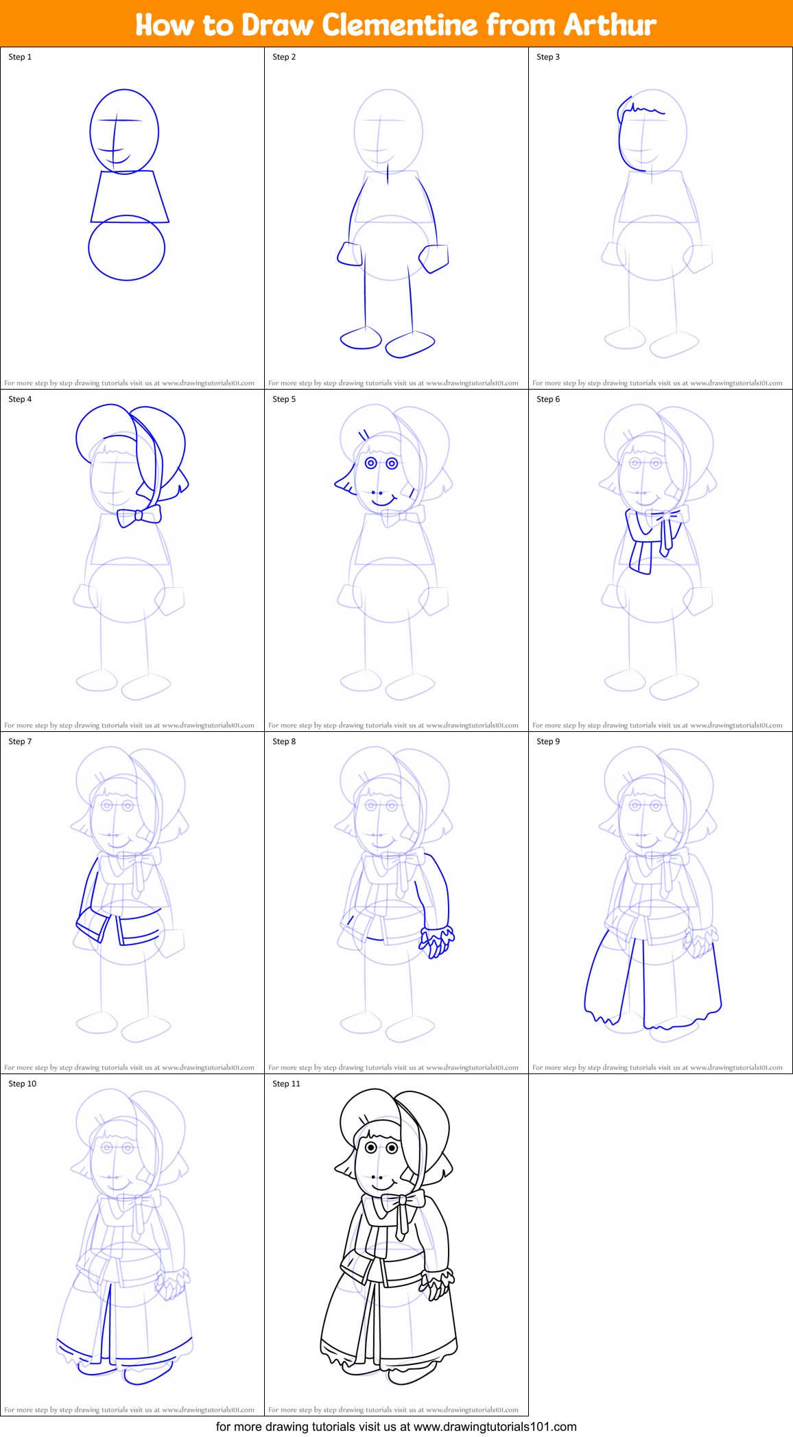 How to Draw Clementine from Arthur Printable Step by Step