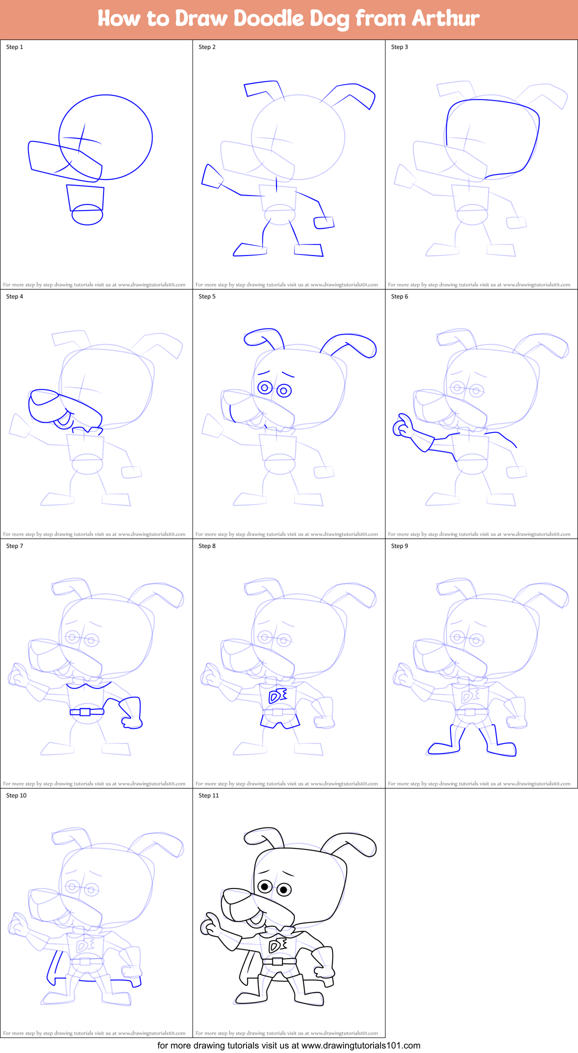 How to Draw Doodle Dog from Arthur Printable Step by Step