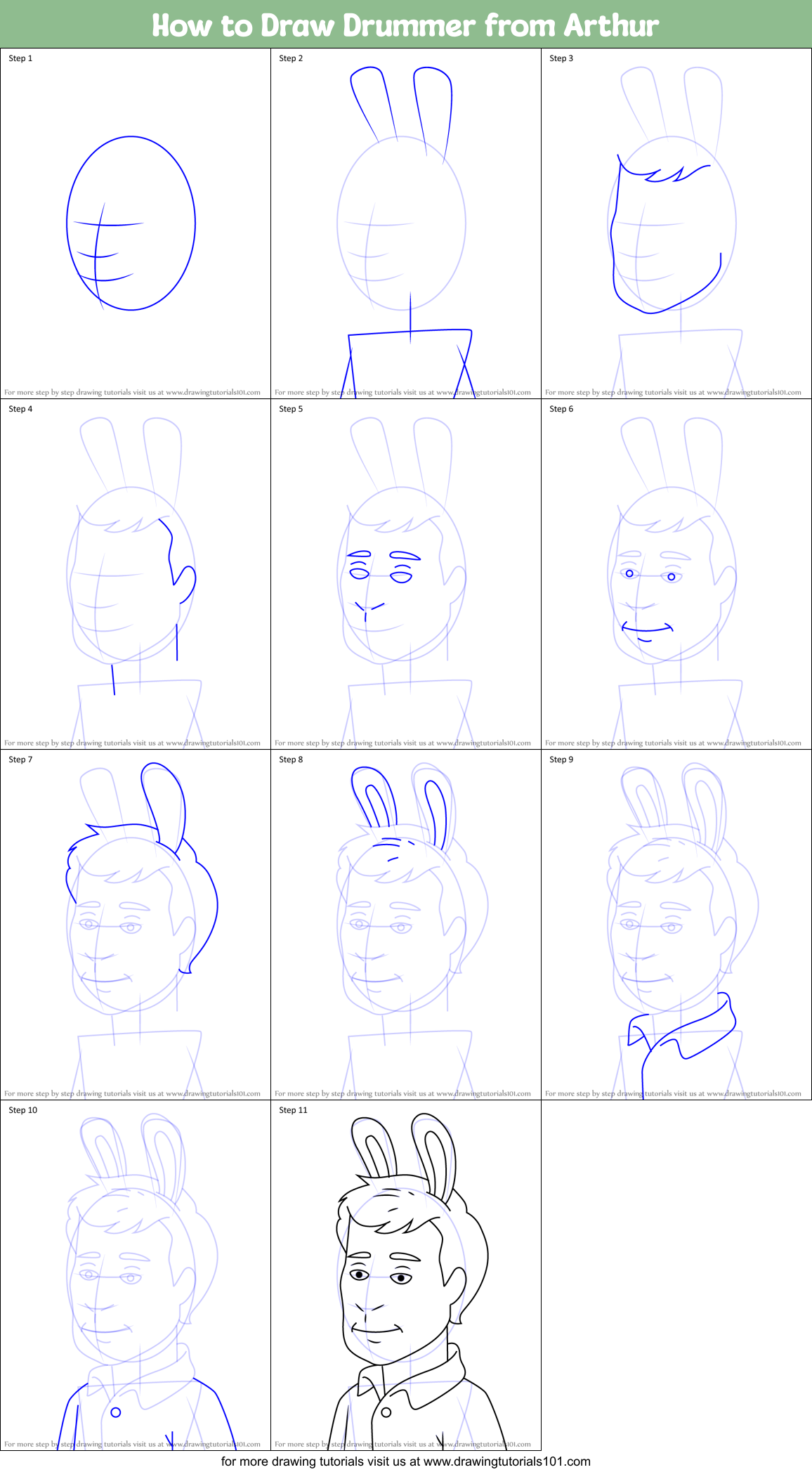 How to Draw Drummer from Arthur Printable Step by Step