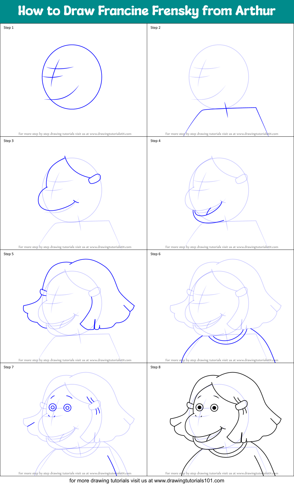 How to Draw Francine Frensky from Arthur Printable Step by Step