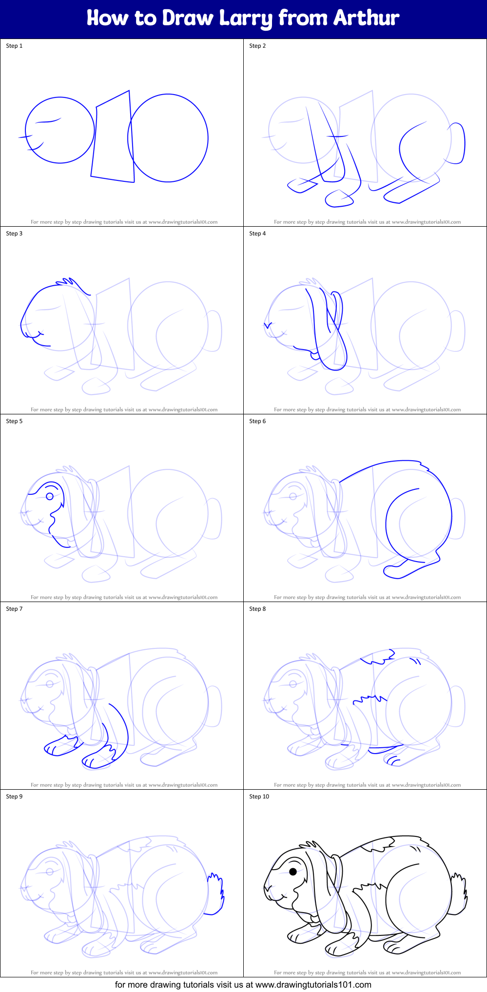 How to Draw Larry from Arthur Printable Step by Step