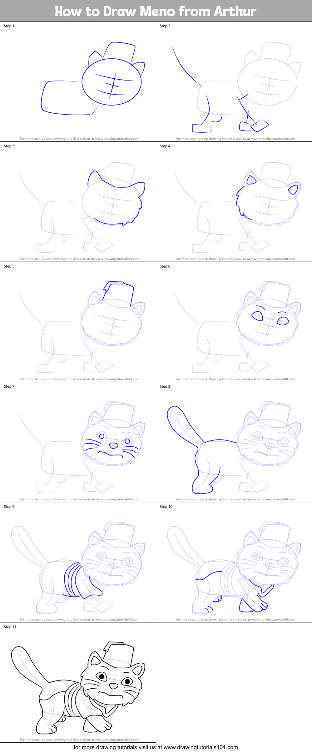 How to Draw Meno from Arthur Printable Step by Step