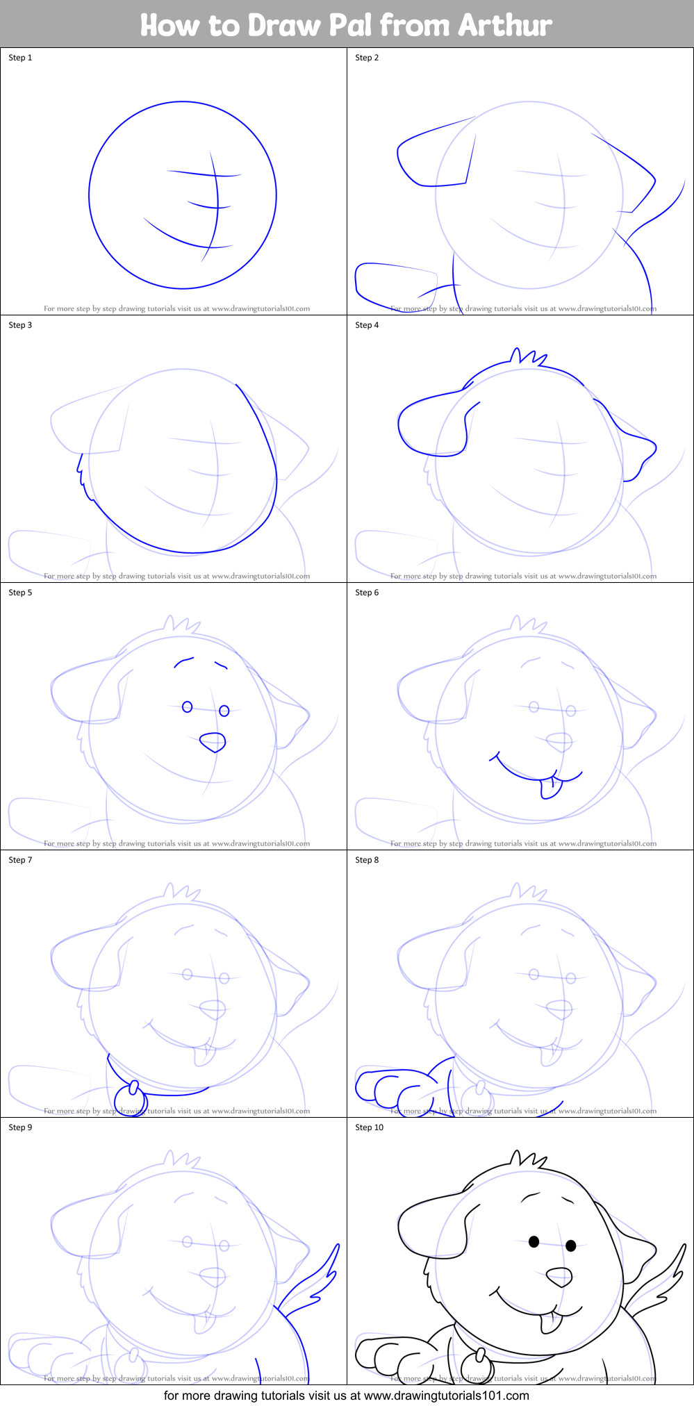 How to Draw Pal from Arthur Printable Step by Step