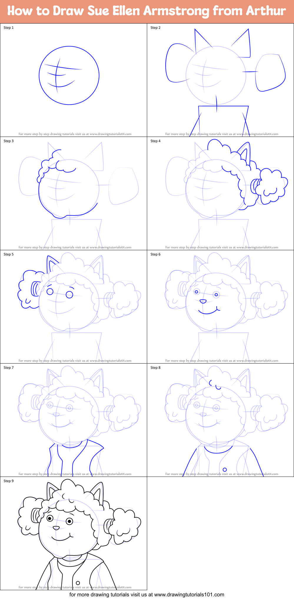 How to Draw Sue Ellen Armstrong from Arthur Printable Step by Step