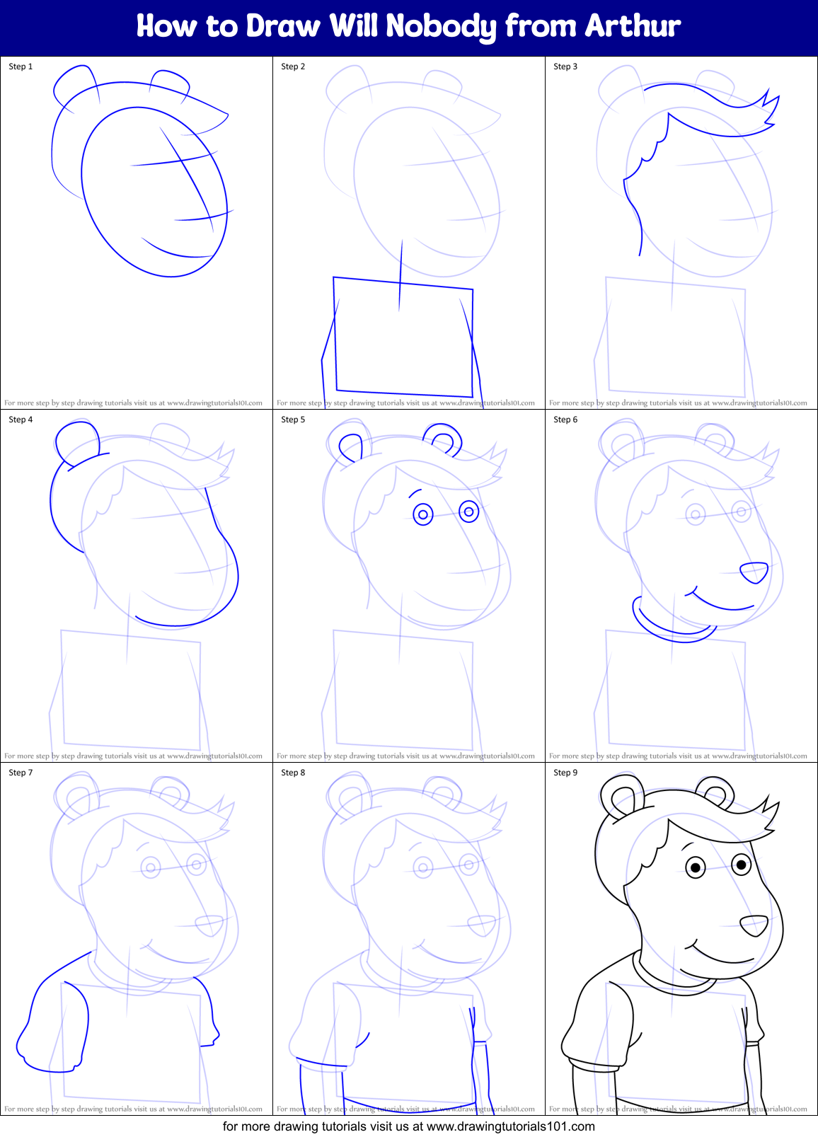 How to Draw Will Nobody from Arthur Printable Step by Step