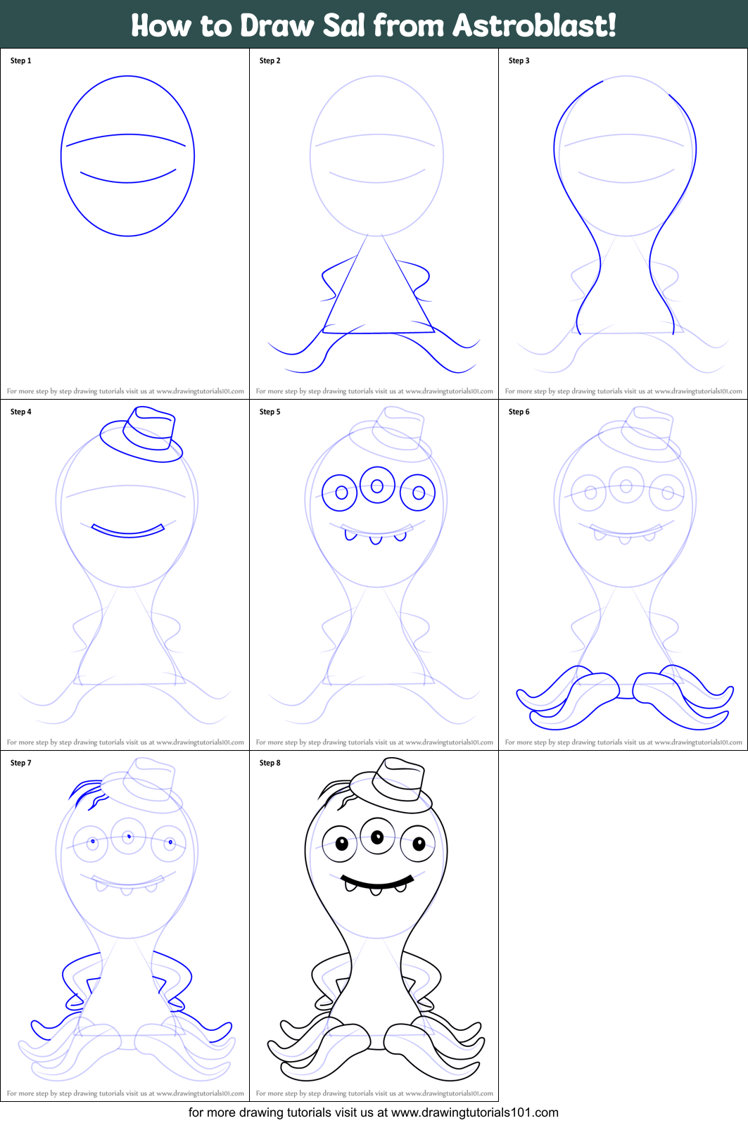 How to Draw Sal from Astroblast! Printable Step by Step