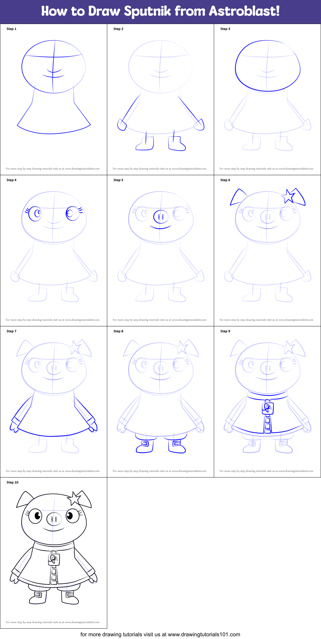 How to Draw Sputnik from Astroblast! Printable Step by Step