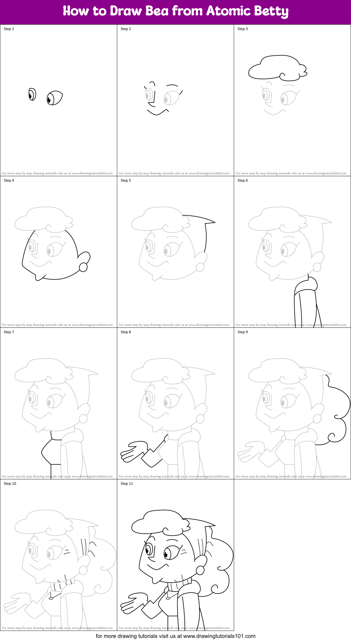 How to Draw Bea from Atomic Betty Printable Step by Step