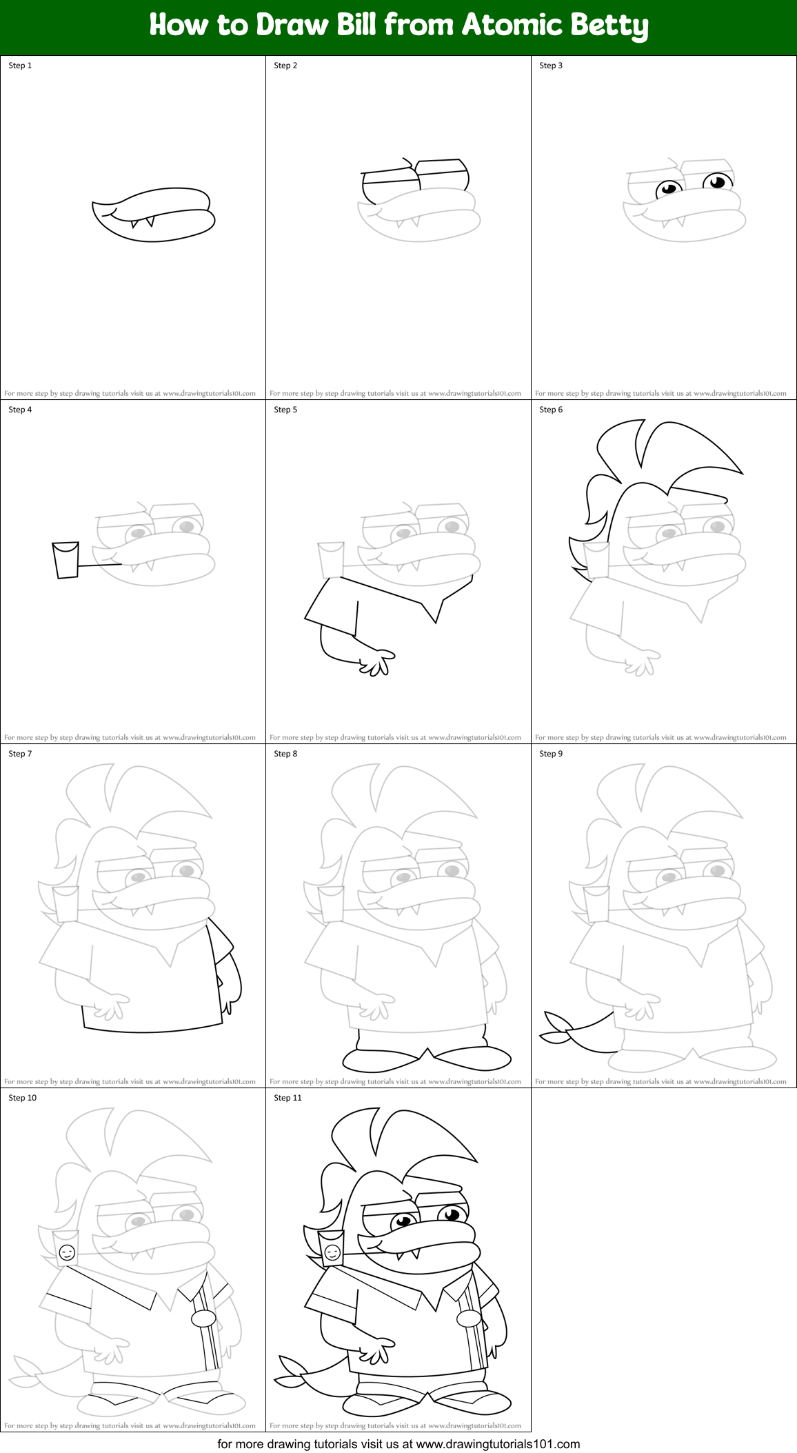 How to Draw Bill from Atomic Betty Printable Step by Step