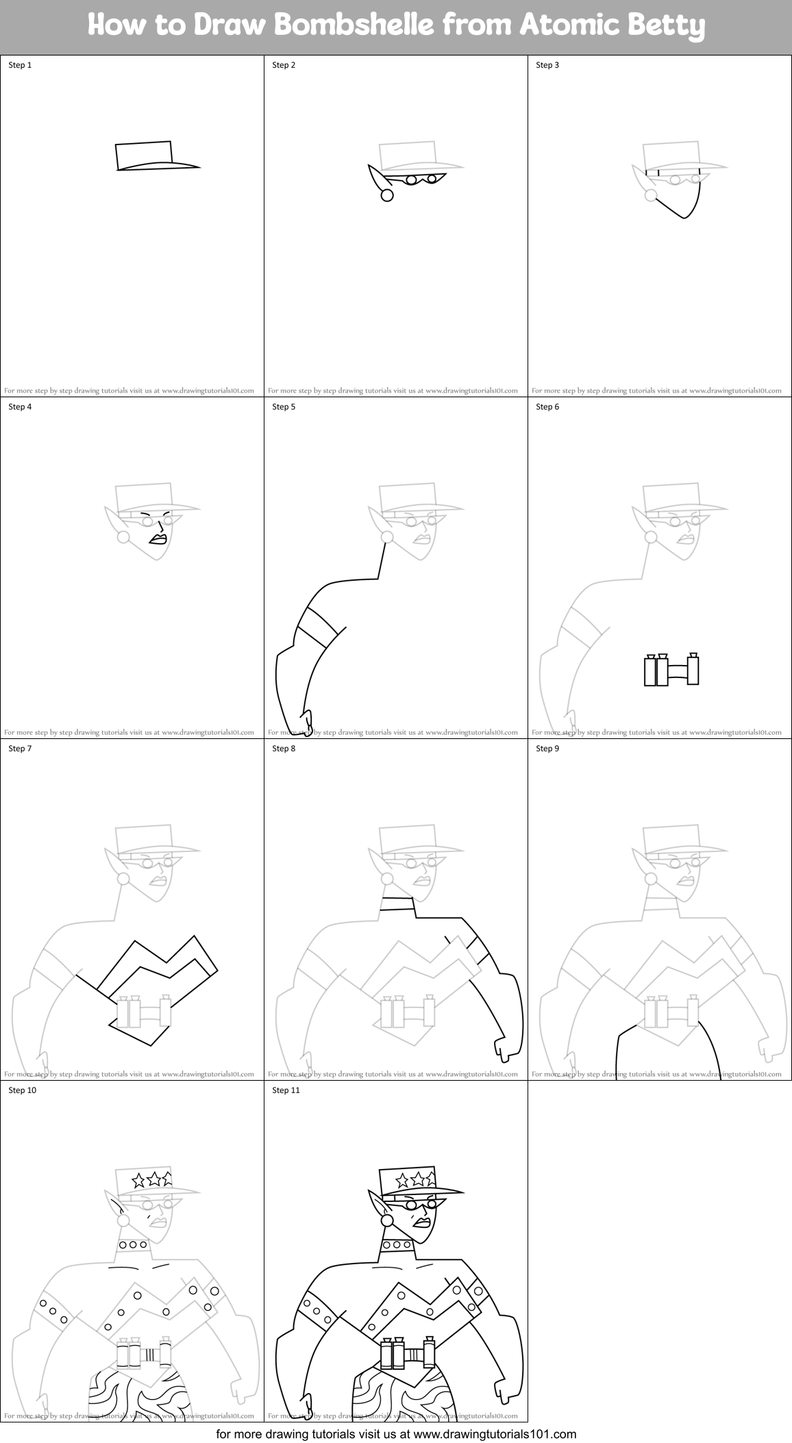 How to Draw Bombshelle from Atomic Betty Printable Step by Step