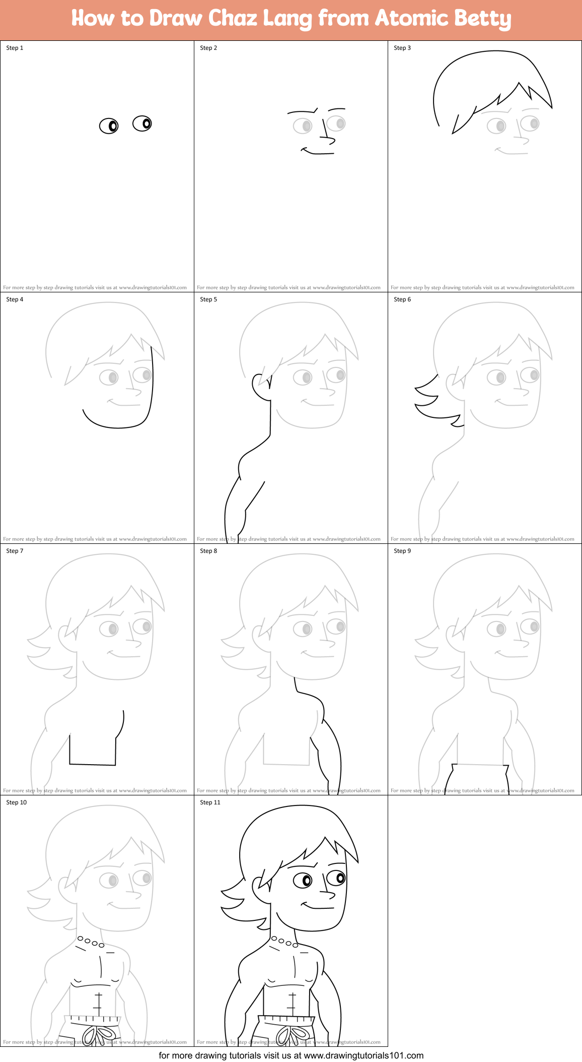 How to Draw Chaz Lang from Atomic Betty Printable Step by Step