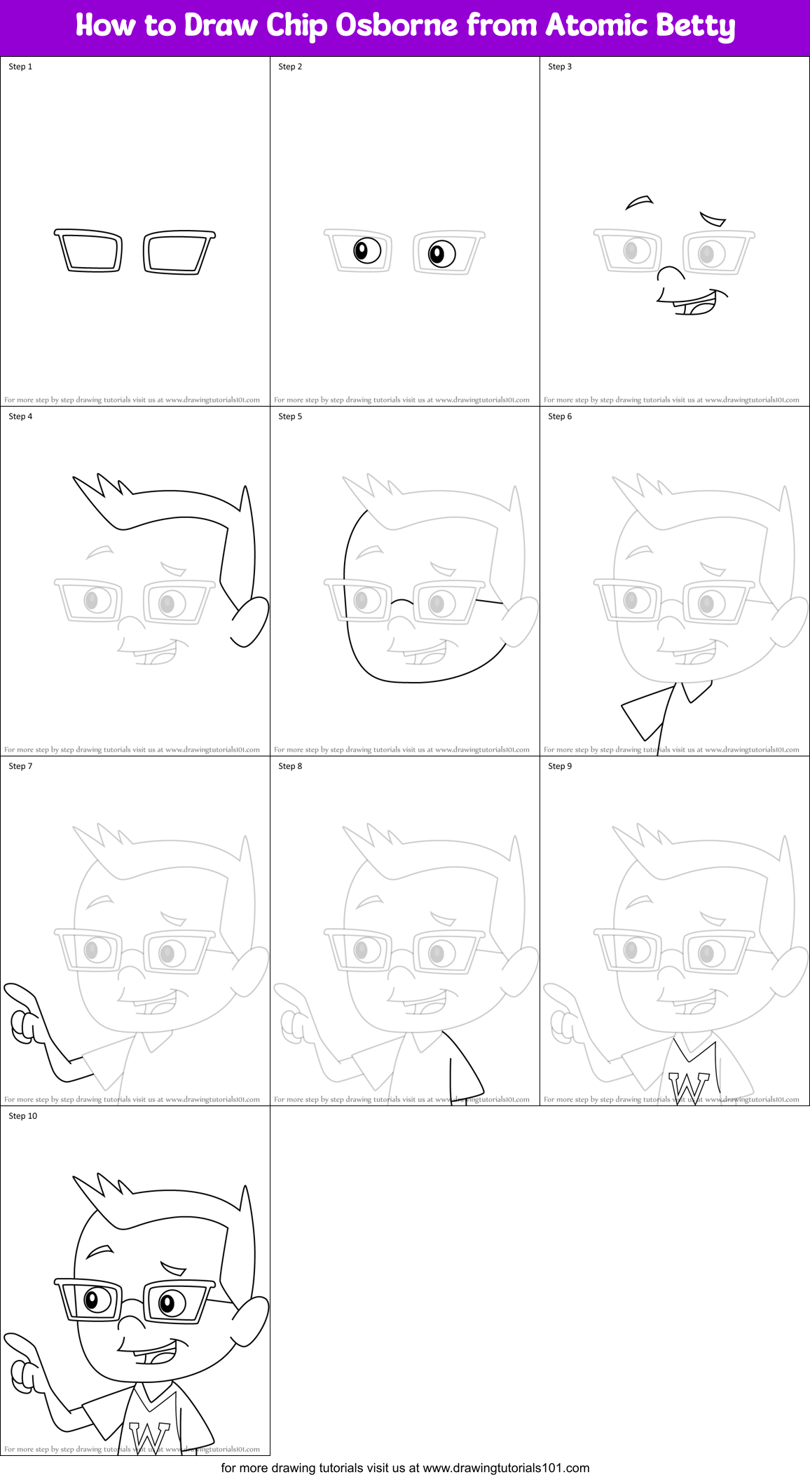 How to Draw Chip Osborne from Atomic Betty Printable Step by Step