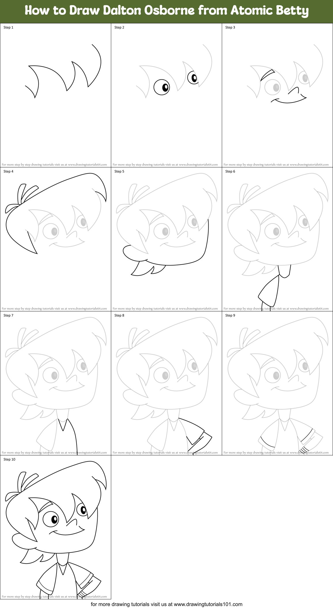 How to Draw Dalton Osborne from Atomic Betty Printable Step by Step
