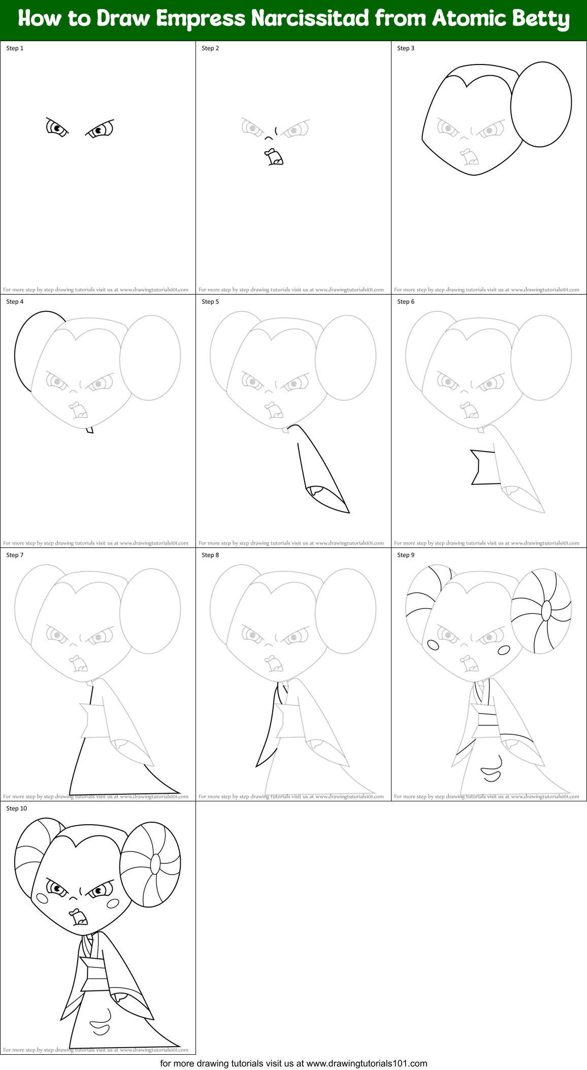 How to Draw Empress Narcissitad from Atomic Betty Printable Step by Step