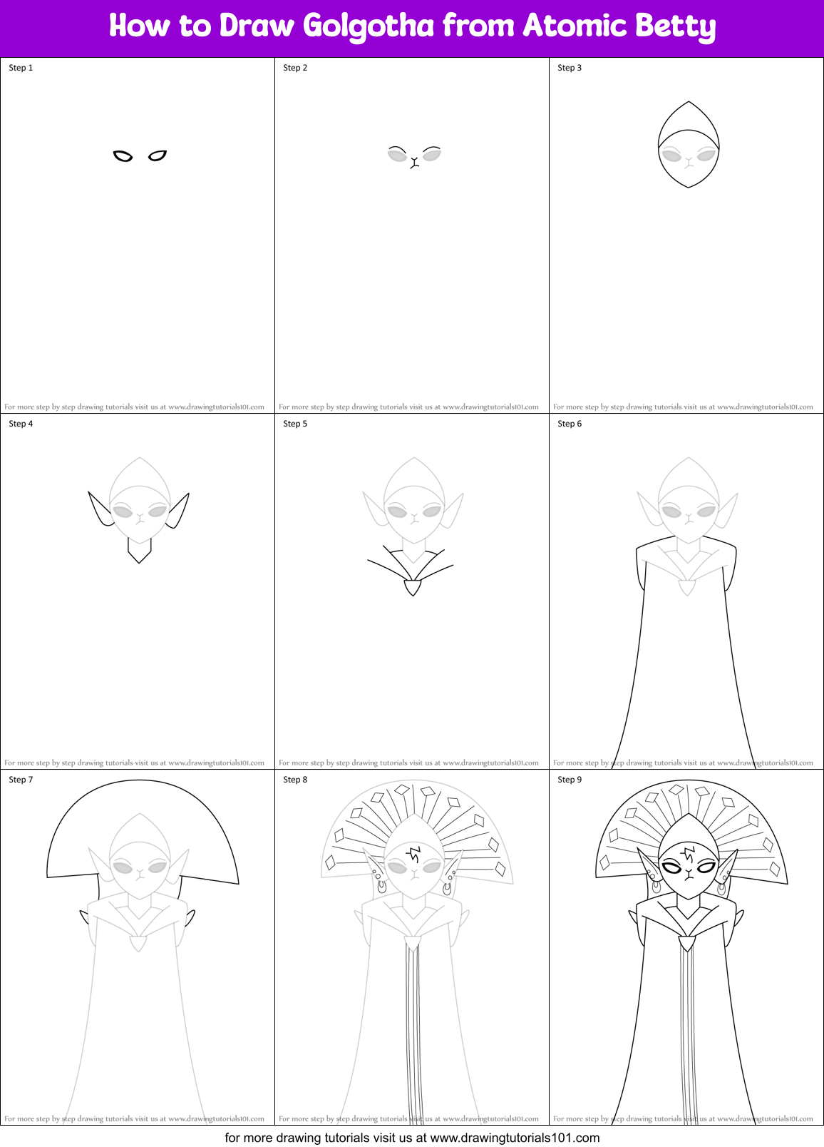How to Draw Golgotha from Atomic Betty Printable Step by Step