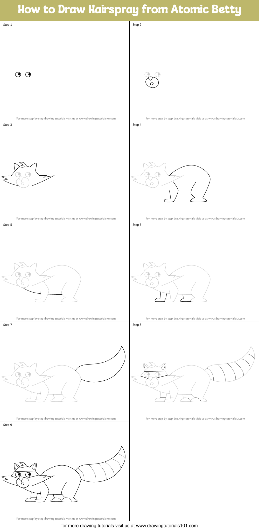 How to Draw Hairspray from Atomic Betty Printable Step by Step