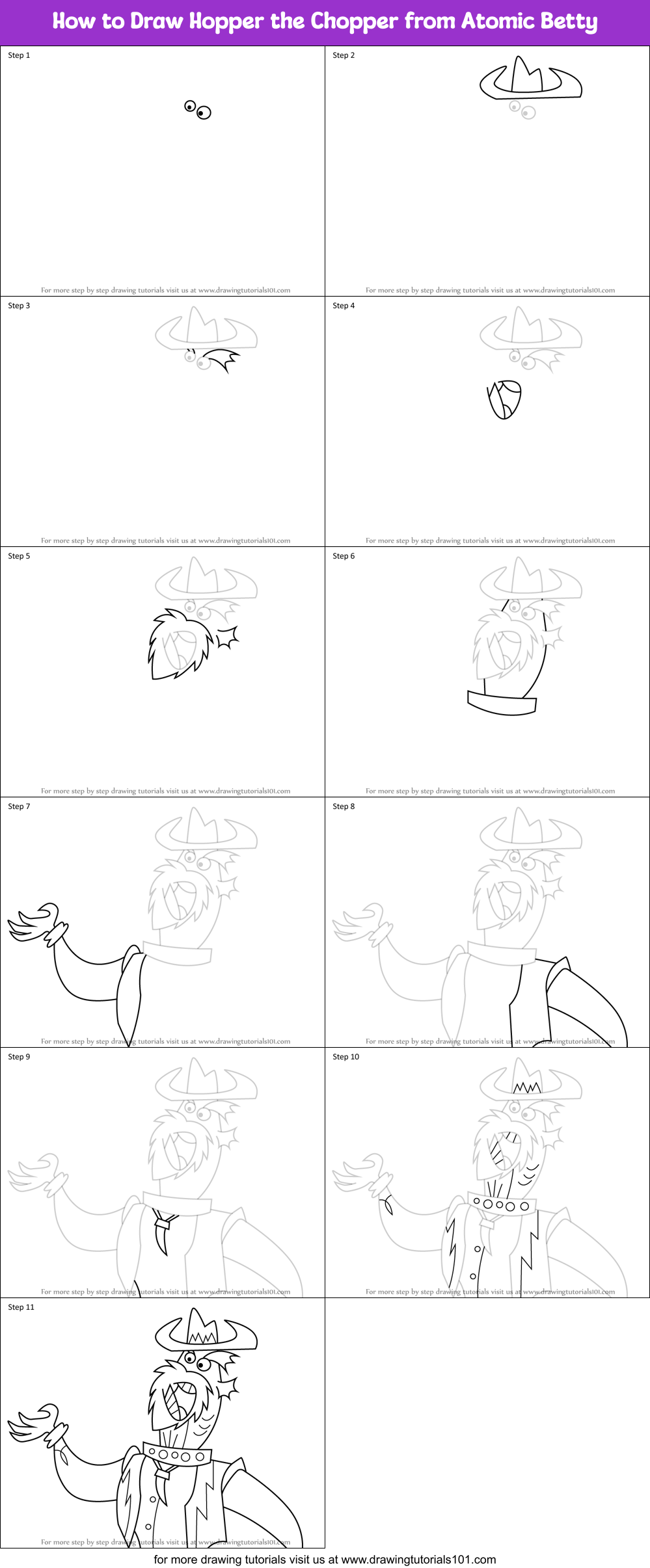 How to Draw Hopper the Chopper from Atomic Betty Printable Step by Step