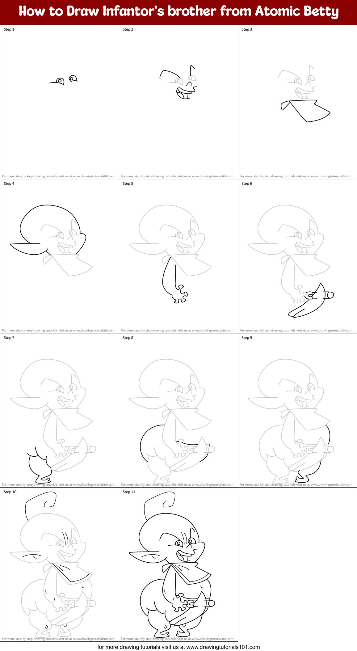 How to Draw Infantor's brother from Atomic Betty Printable Step by Step