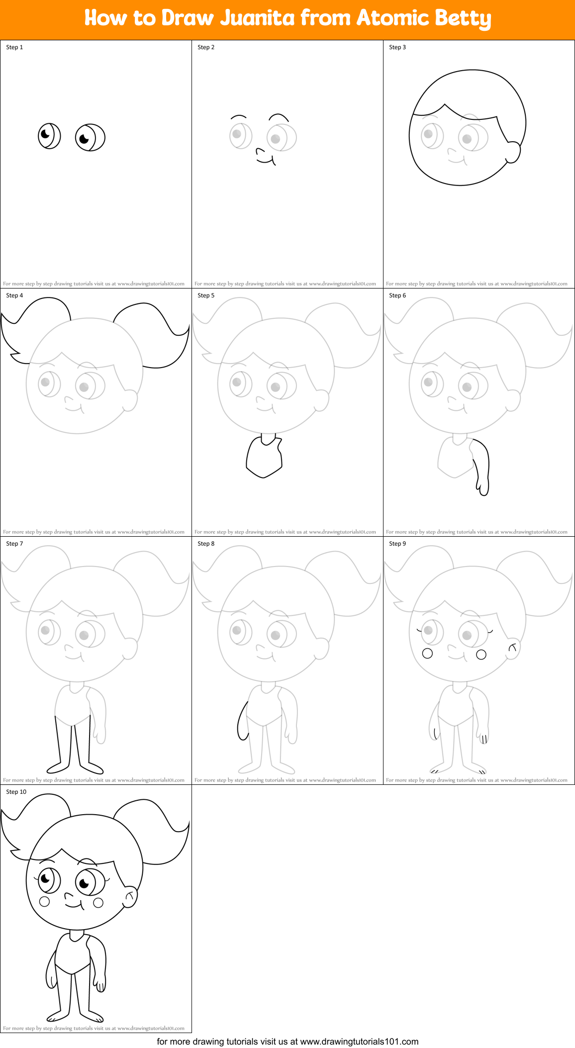 How to Draw Juanita from Atomic Betty Printable Step by Step
