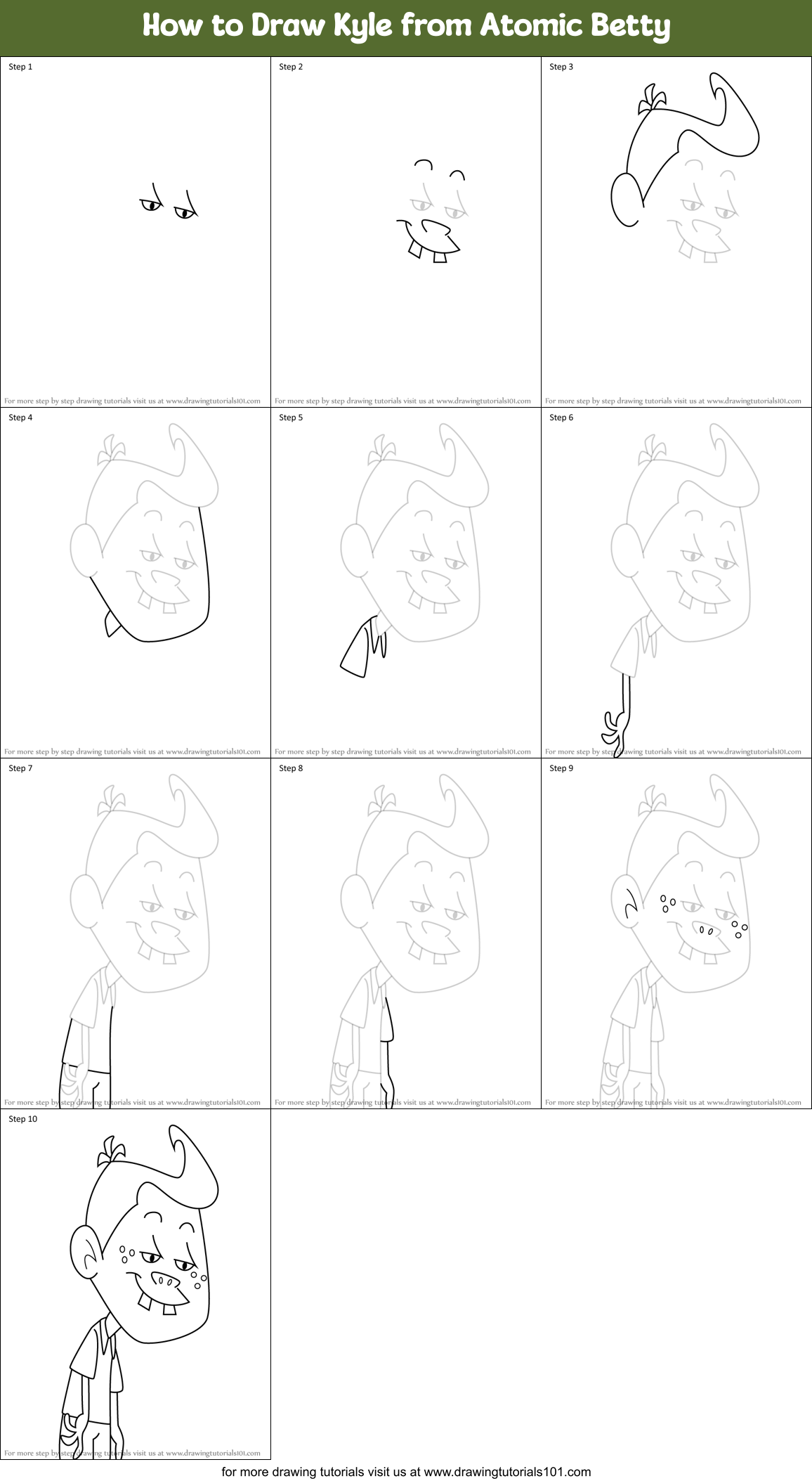 How to Draw Kyle from Atomic Betty Printable Step by Step