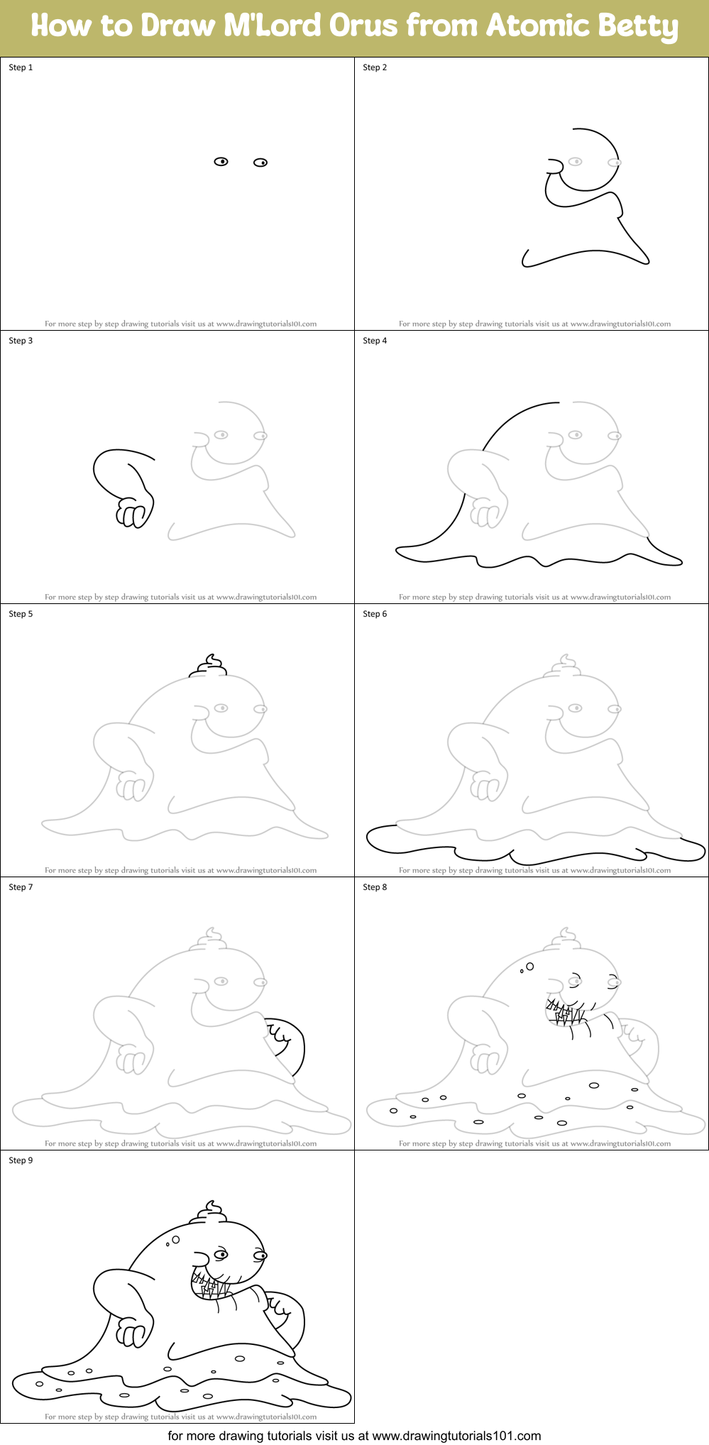How to Draw M'Lord Orus from Atomic Betty Printable Step by Step