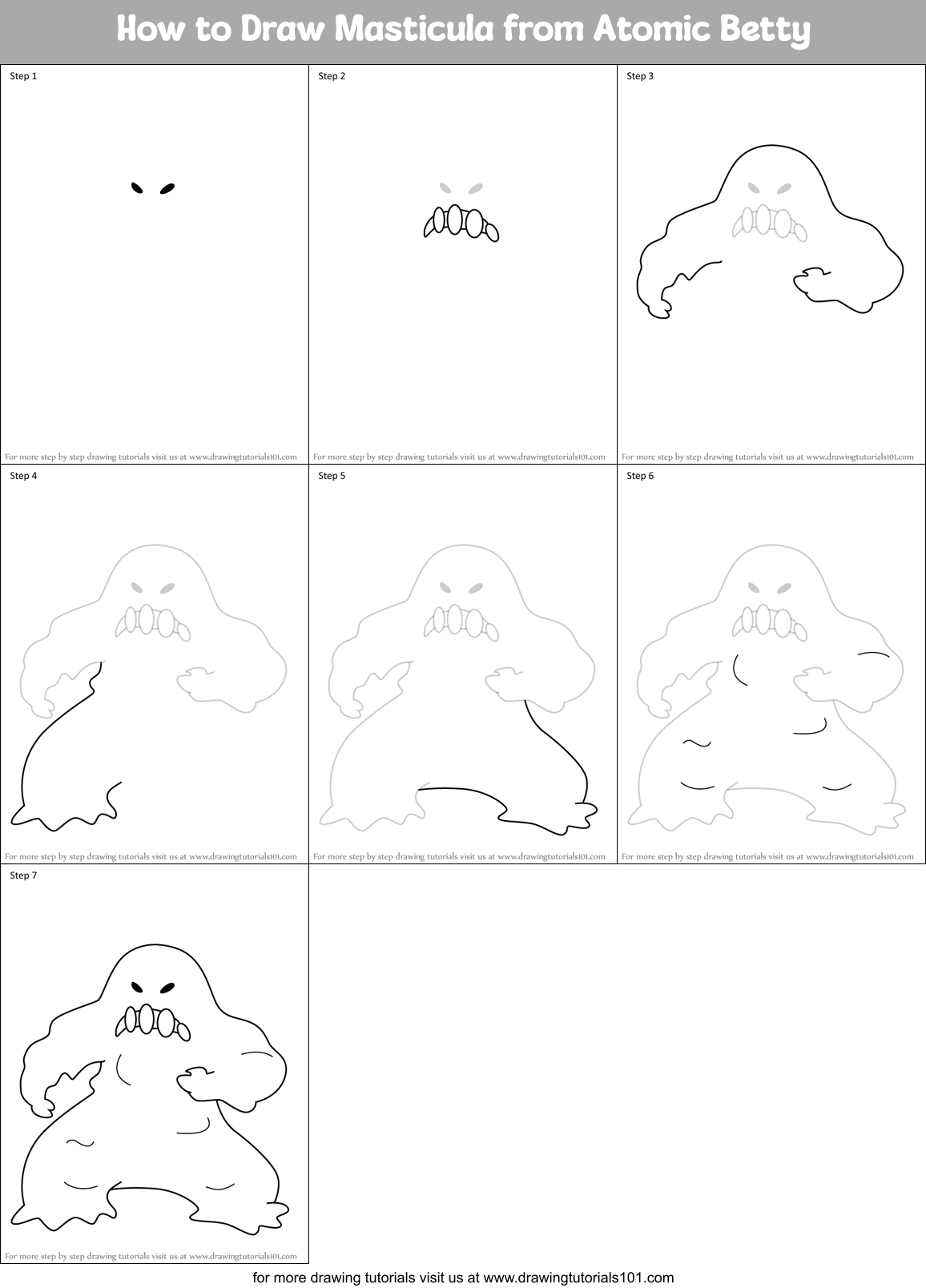 How to Draw Masticula from Atomic Betty Printable Step by Step