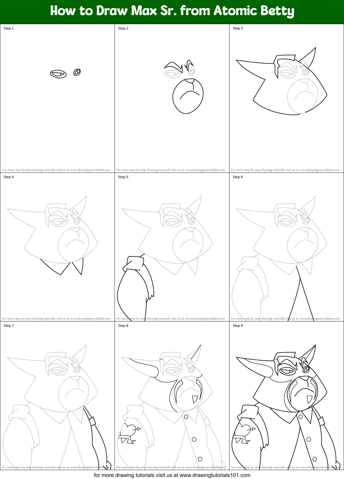How to Draw Max Sr. from Atomic Betty Printable Step by Step