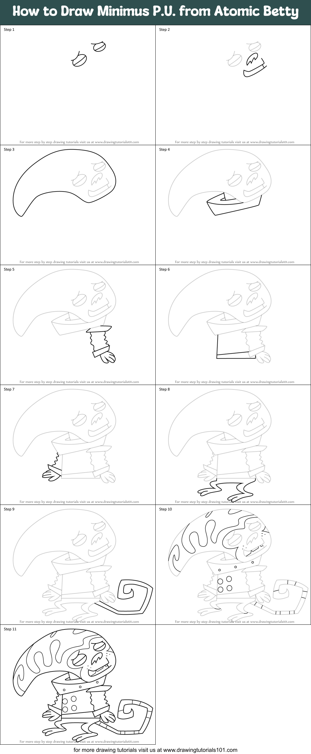 How to Draw Minimus P.U. from Atomic Betty Printable Step by Step