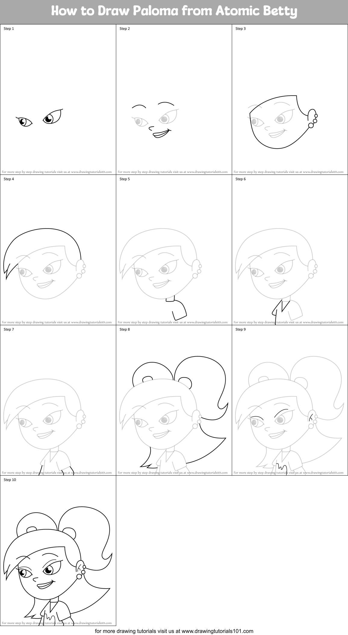 How to Draw Paloma from Atomic Betty Printable Step by Step