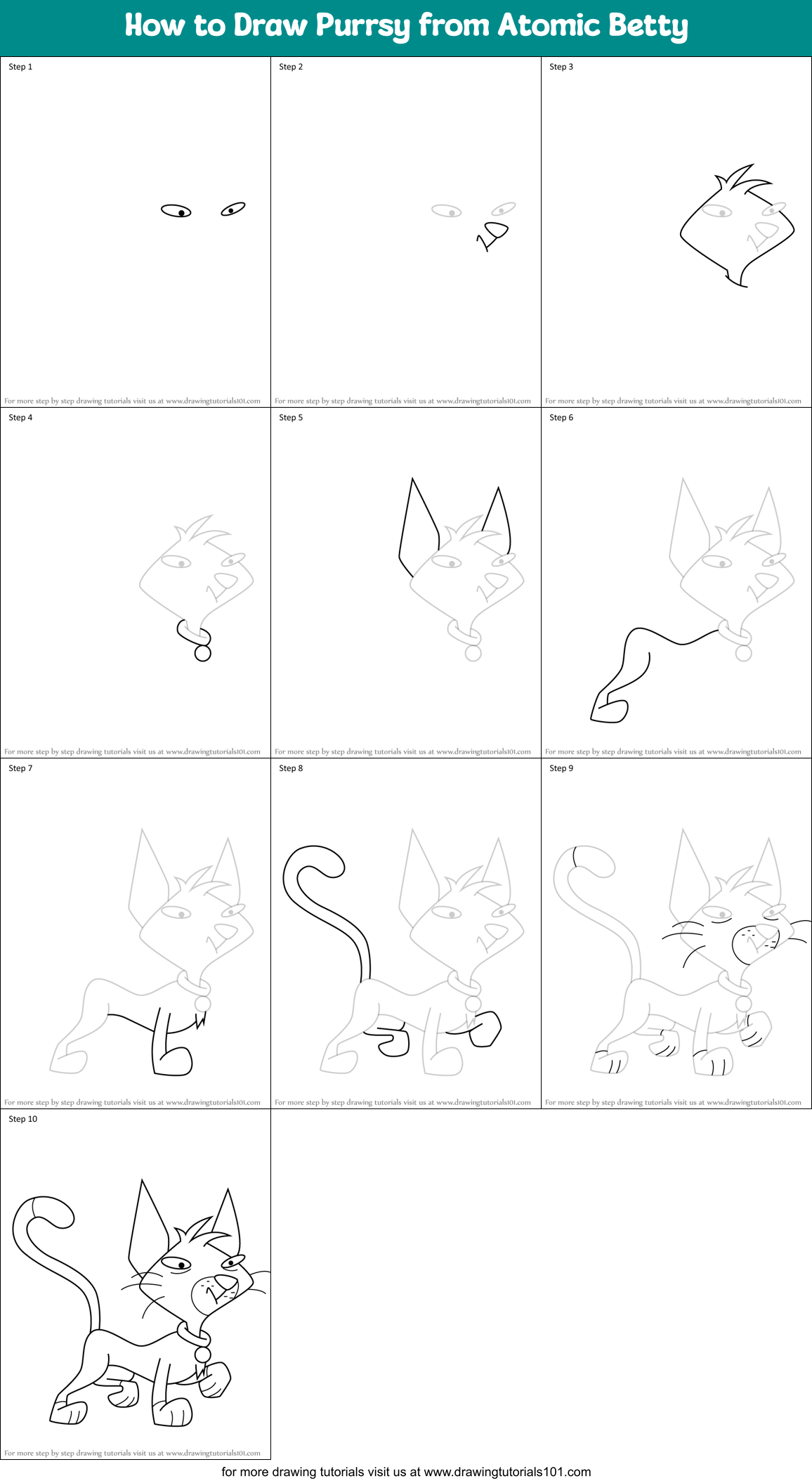 How to Draw Purrsy from Atomic Betty Printable Step by Step