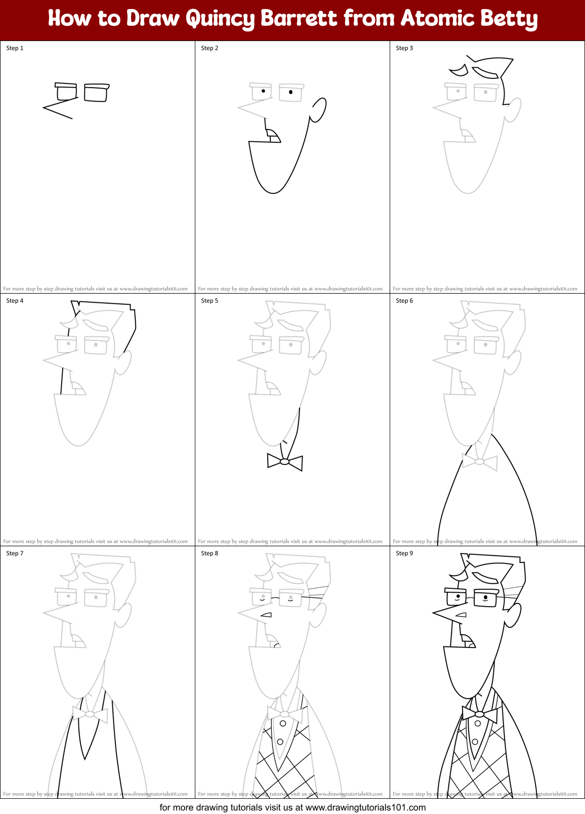How to Draw Quincy Barrett from Atomic Betty Printable Step by Step