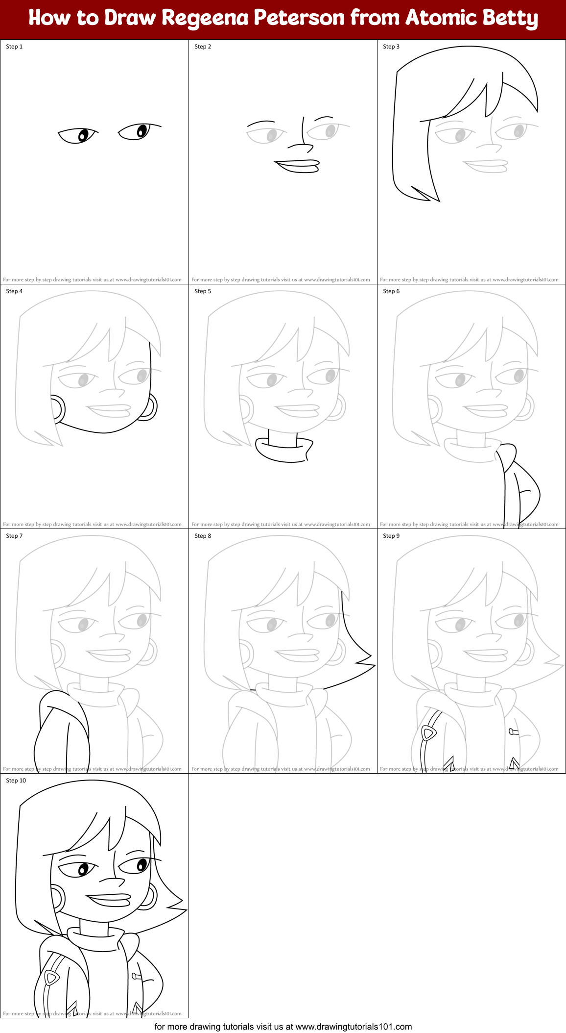 How to Draw Regeena Peterson from Atomic Betty Printable Step by Step