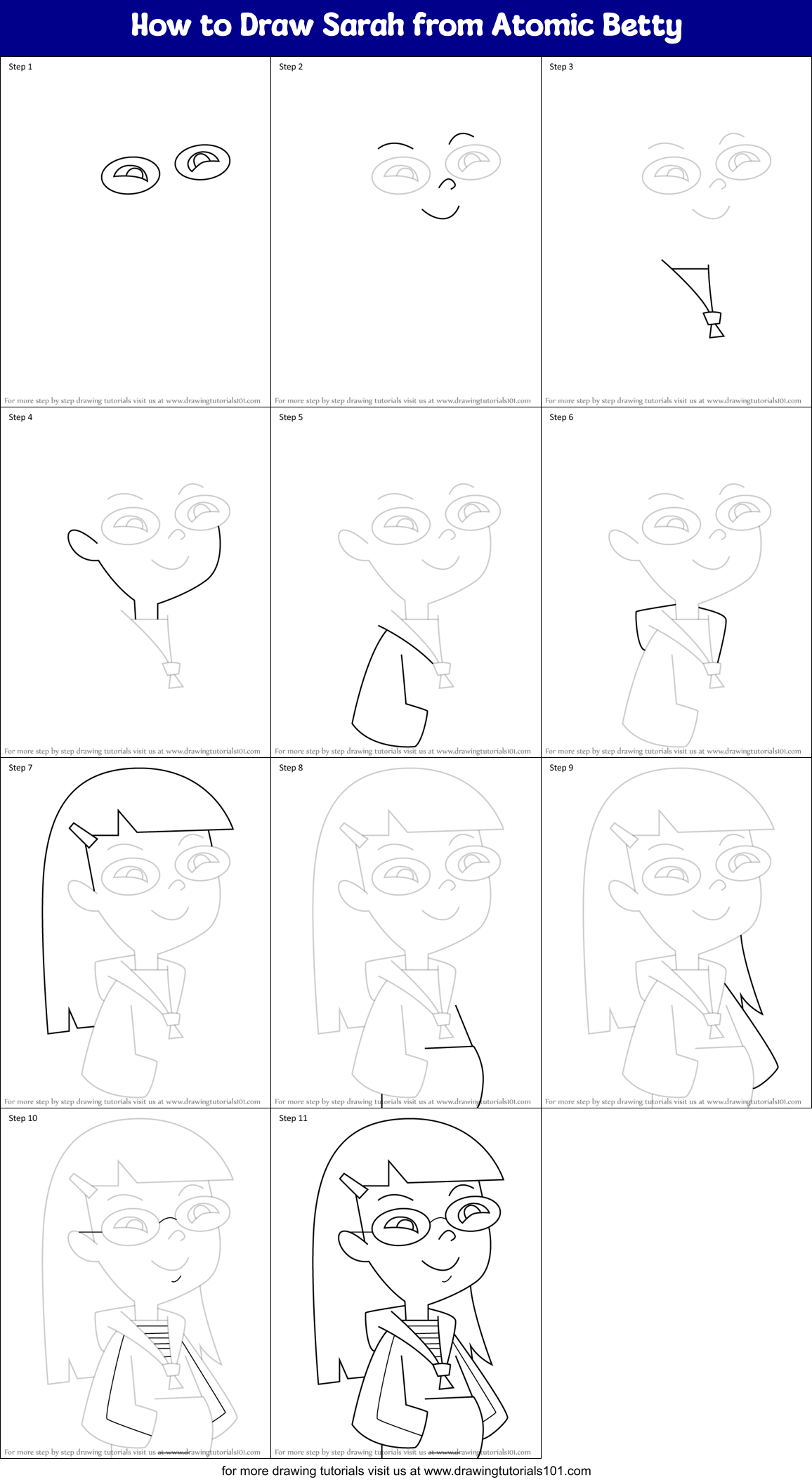 How to Draw Sarah from Atomic Betty Printable Step by Step