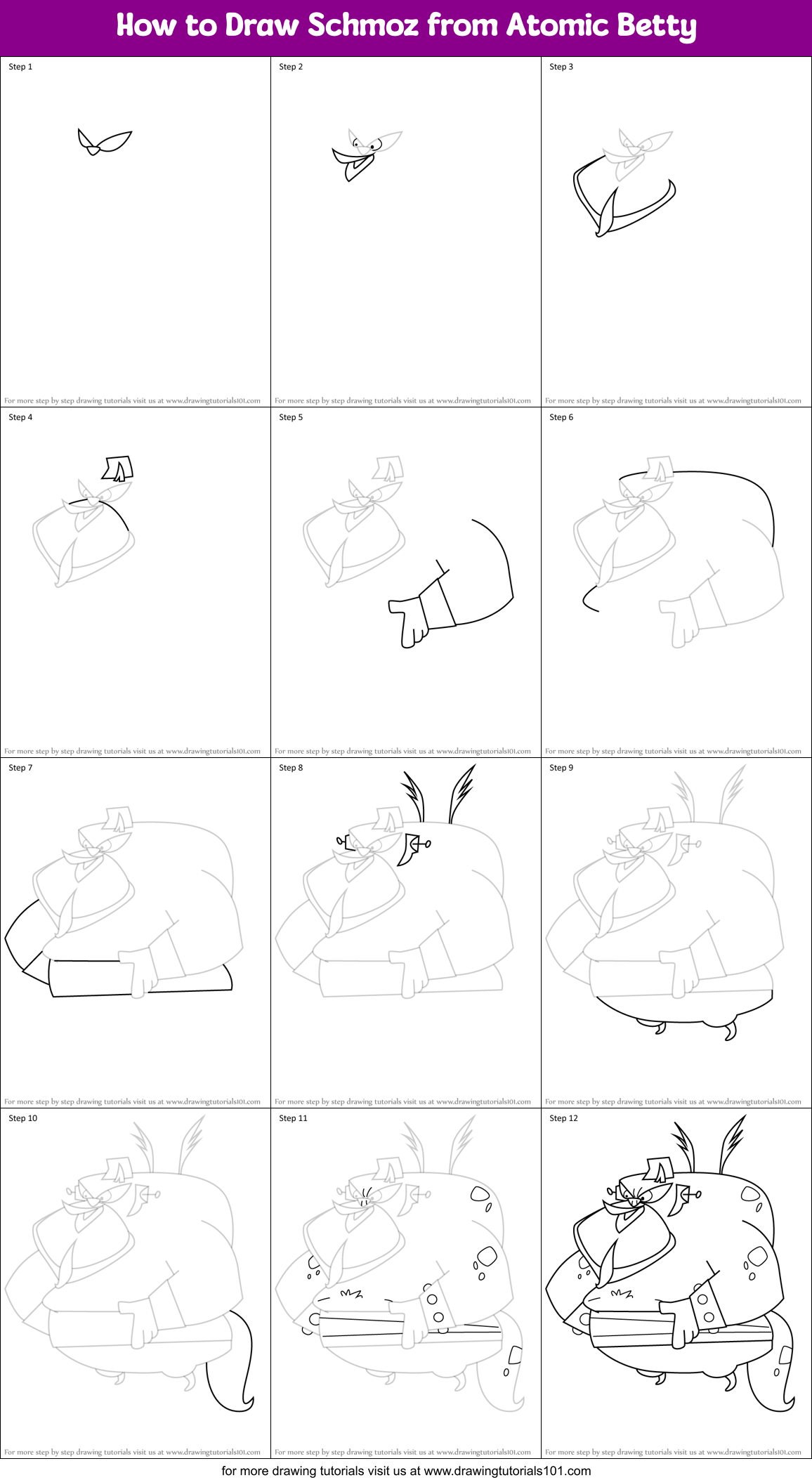 How to Draw Schmoz from Atomic Betty Printable Step by Step