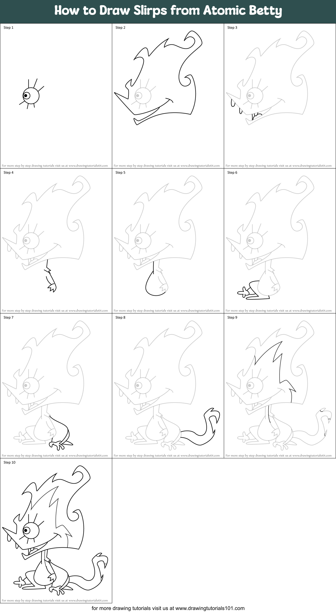 How to Draw Slirps from Atomic Betty Printable Step by Step