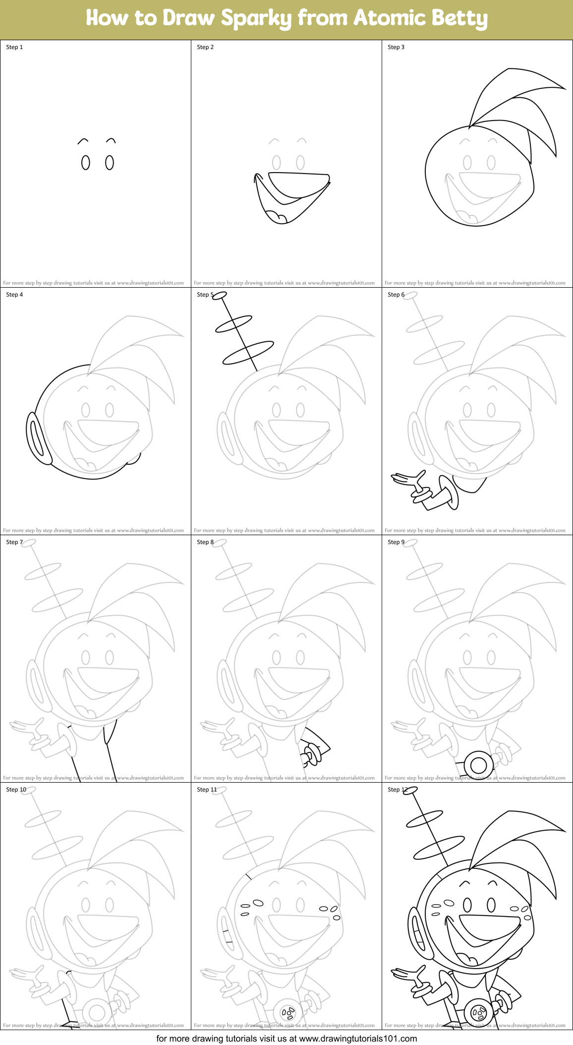 How to Draw Sparky from Atomic Betty Printable Step by Step