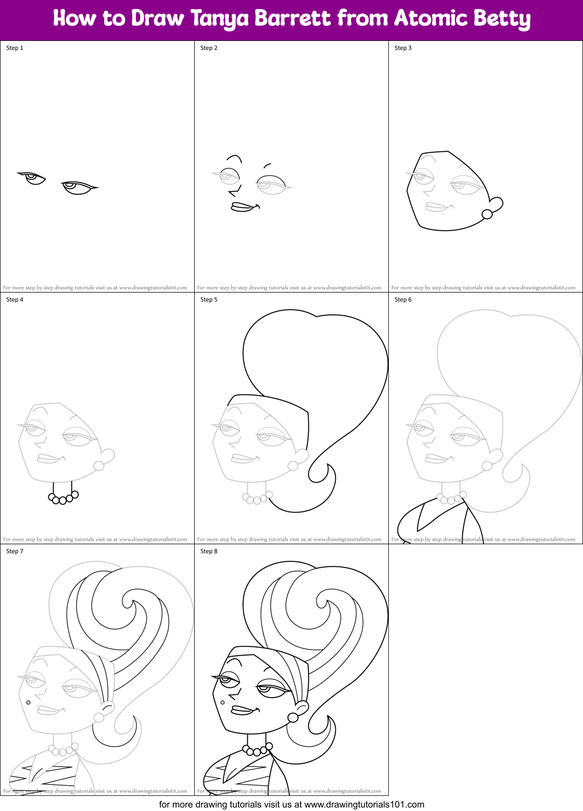 How to Draw Tanya Barrett from Atomic Betty Printable Step by Step