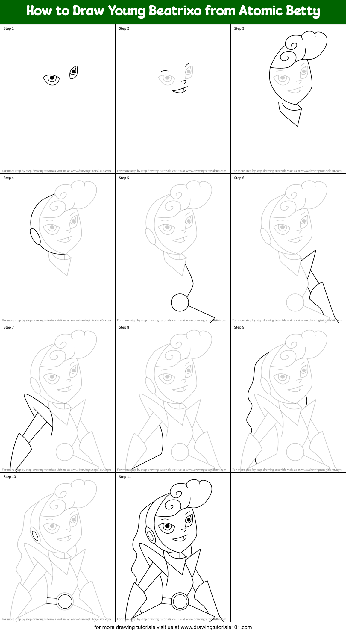 How to Draw Young Beatrixo from Atomic Betty Printable Step by Step
