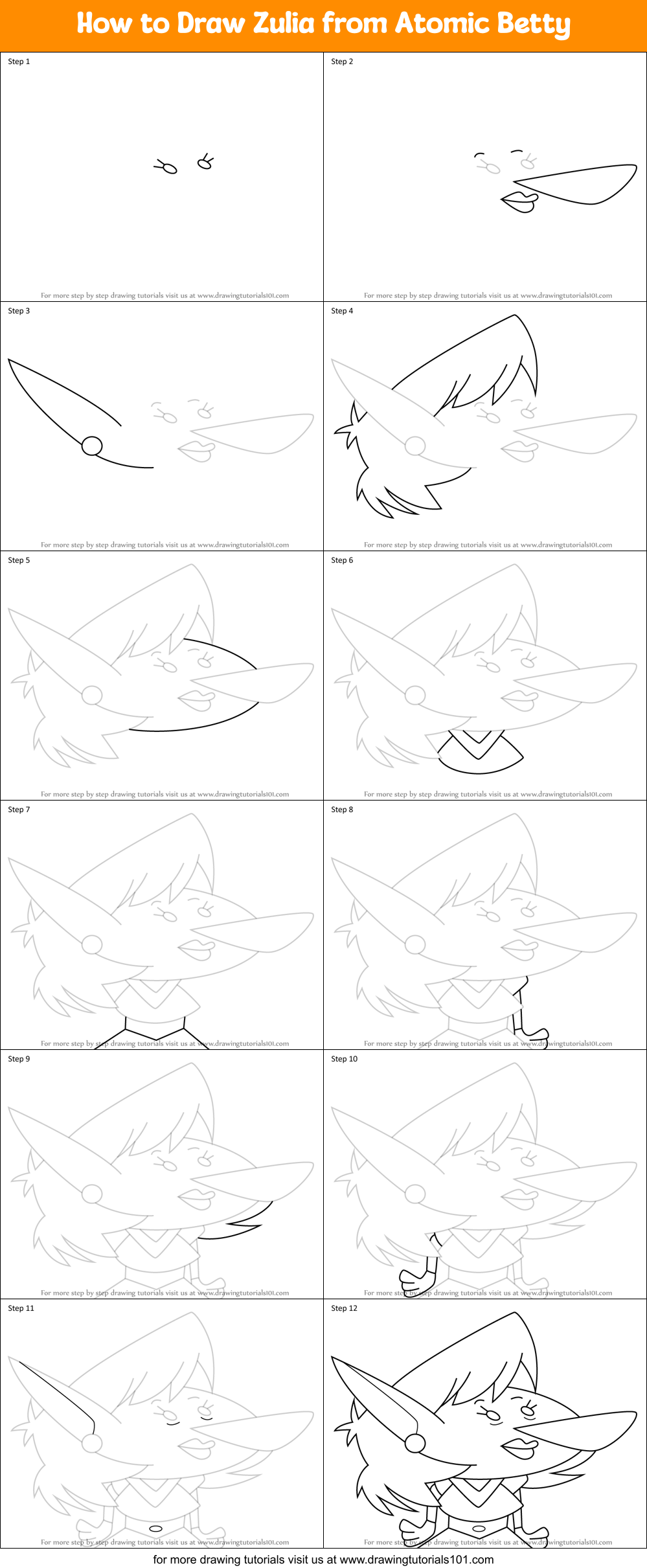 How to Draw Zulia from Atomic Betty Printable Step by Step