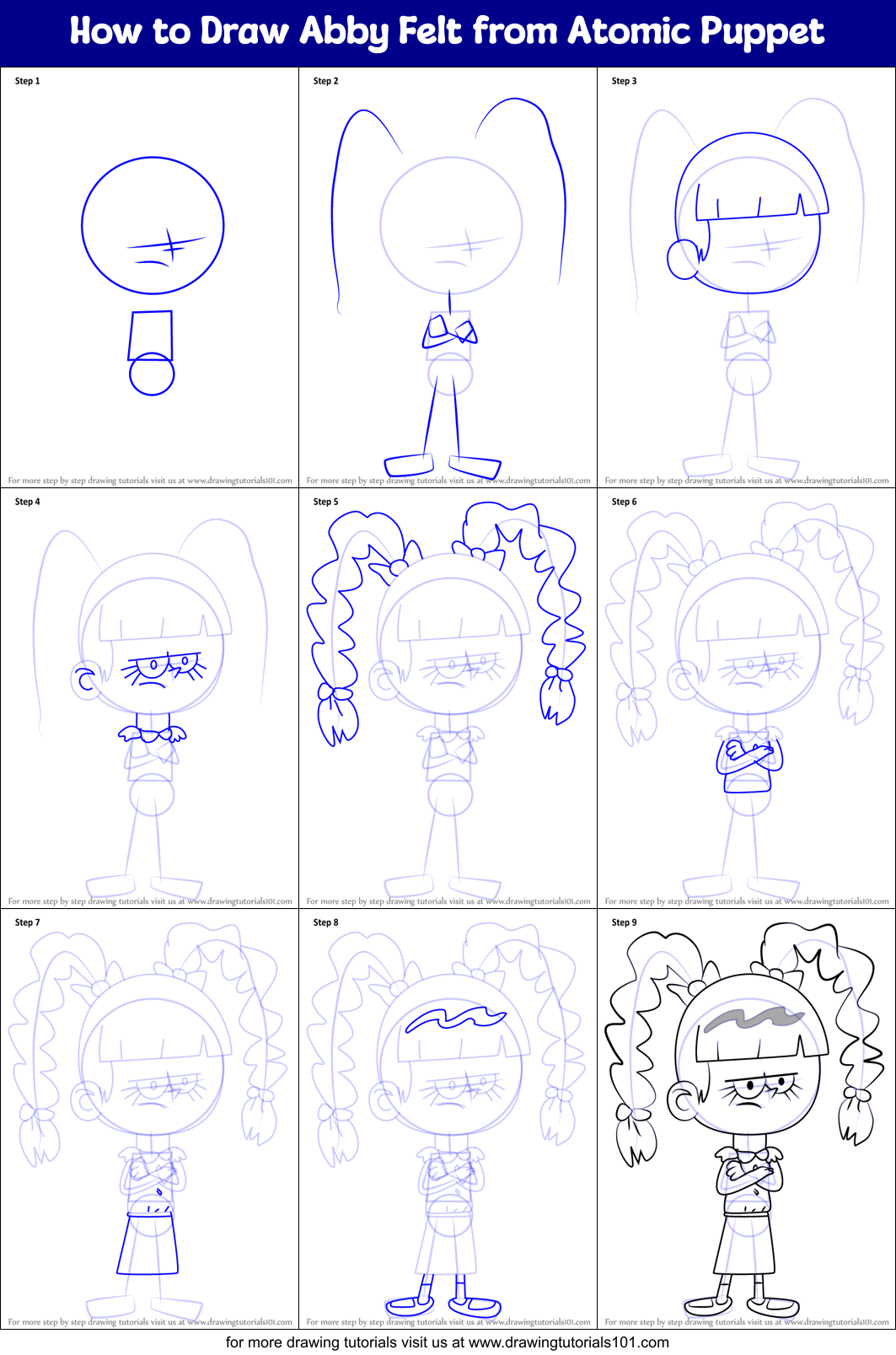 How to Draw Abby Felt from Atomic Puppet Printable Step by Step