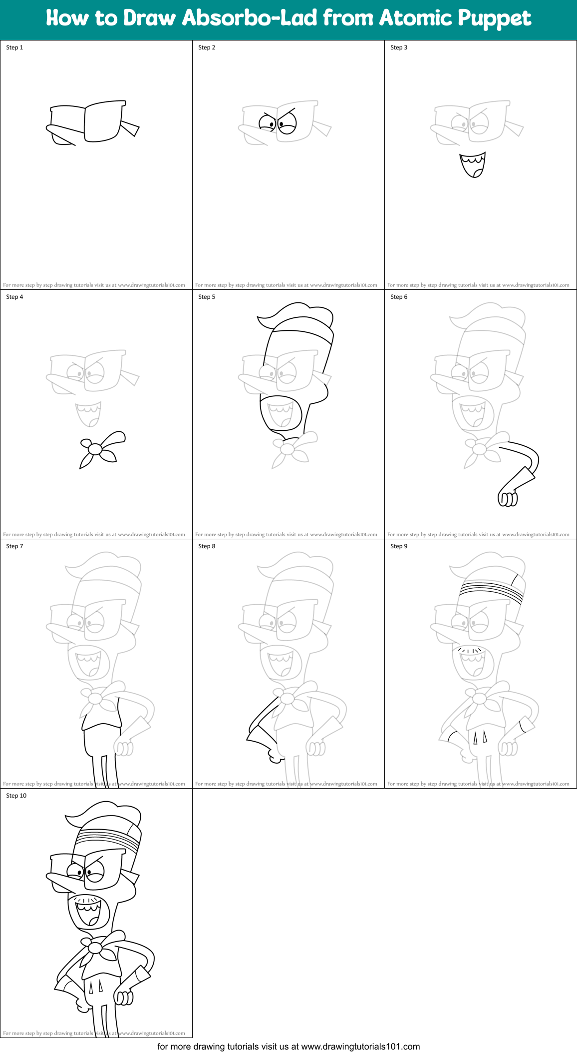 How to Draw Absorbo-Lad from Atomic Puppet Printable Step by Step