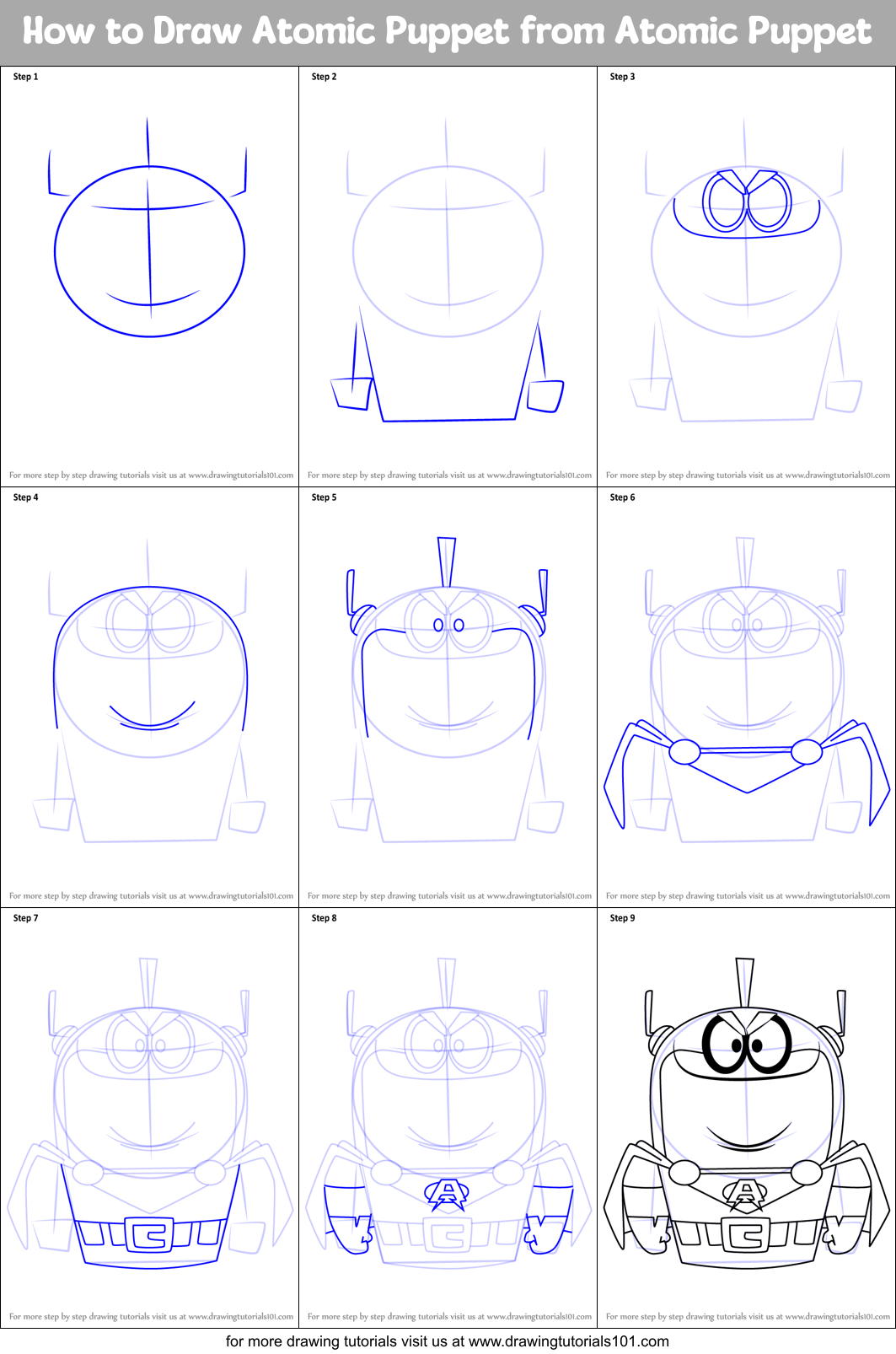 How to Draw Atomic Puppet from Atomic Puppet Printable Step by Step
