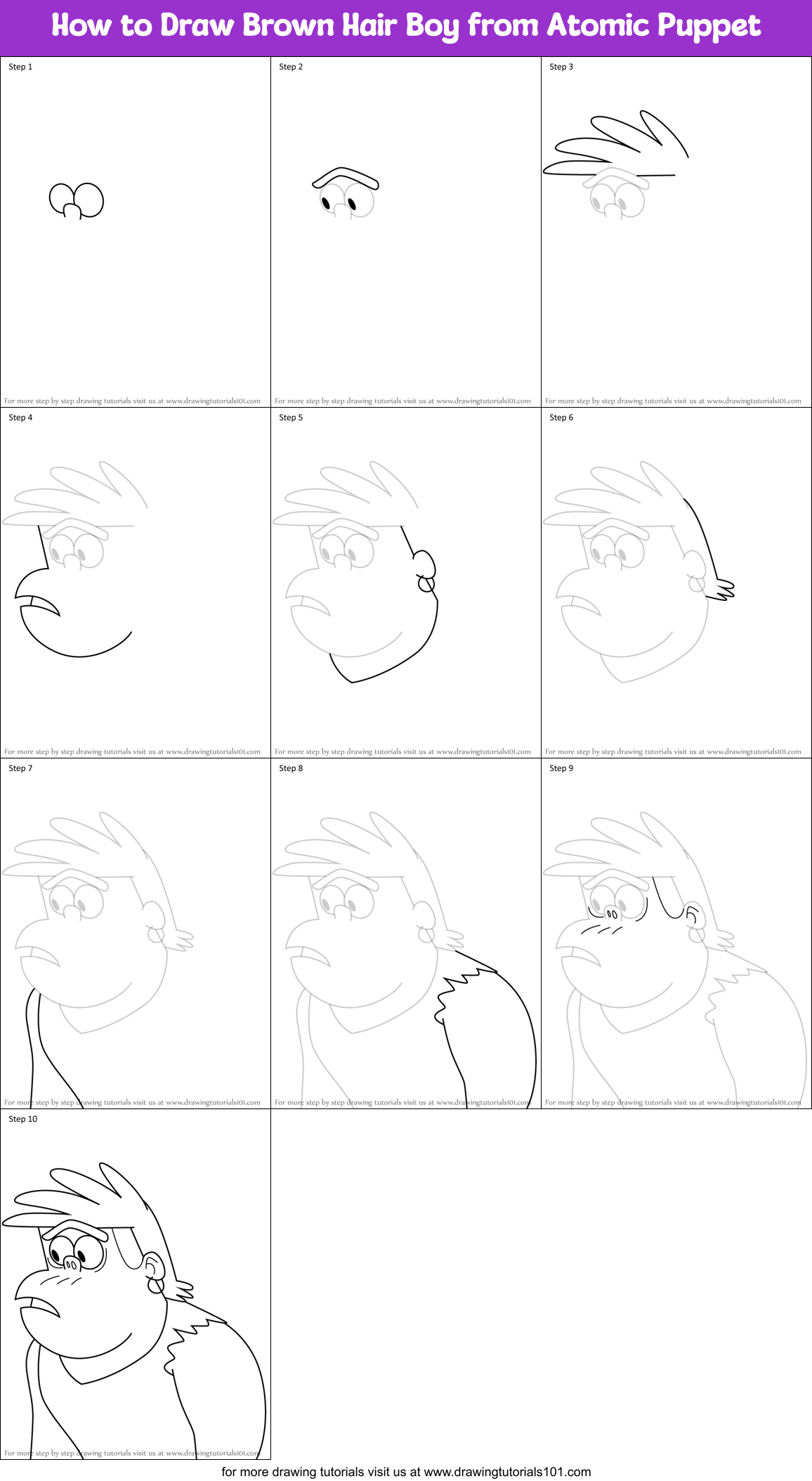 How to Draw Brown Hair Boy from Atomic Puppet Printable Step by Step