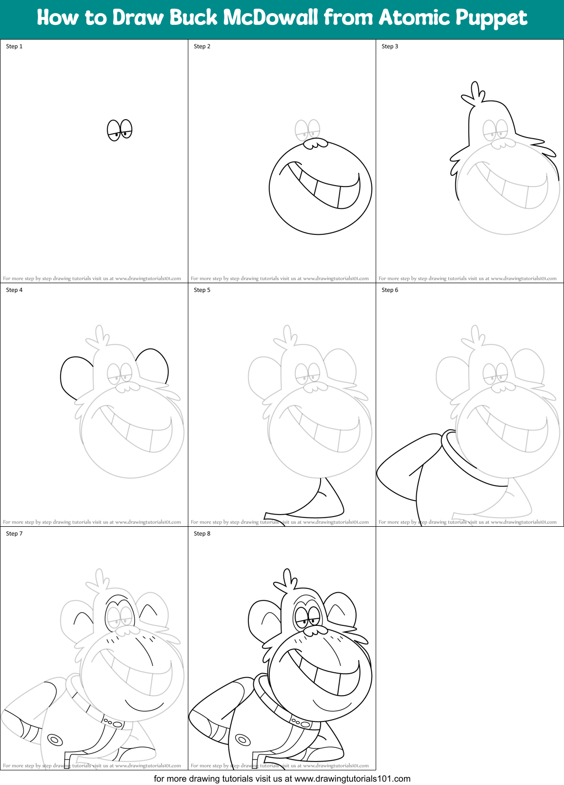 How to Draw Buck McDowall from Atomic Puppet Printable Step by Step