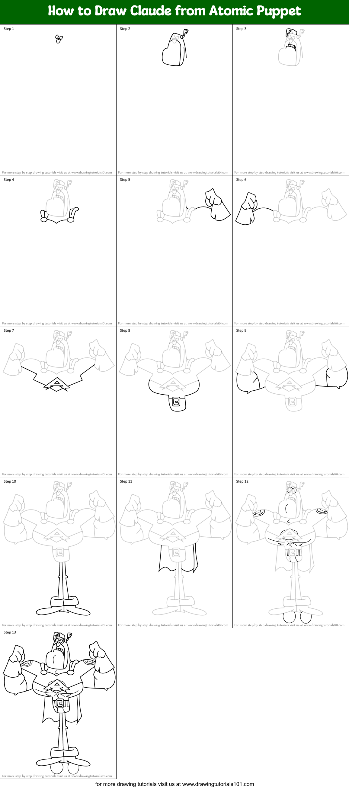 How to Draw Claude from Atomic Puppet Printable Step by Step