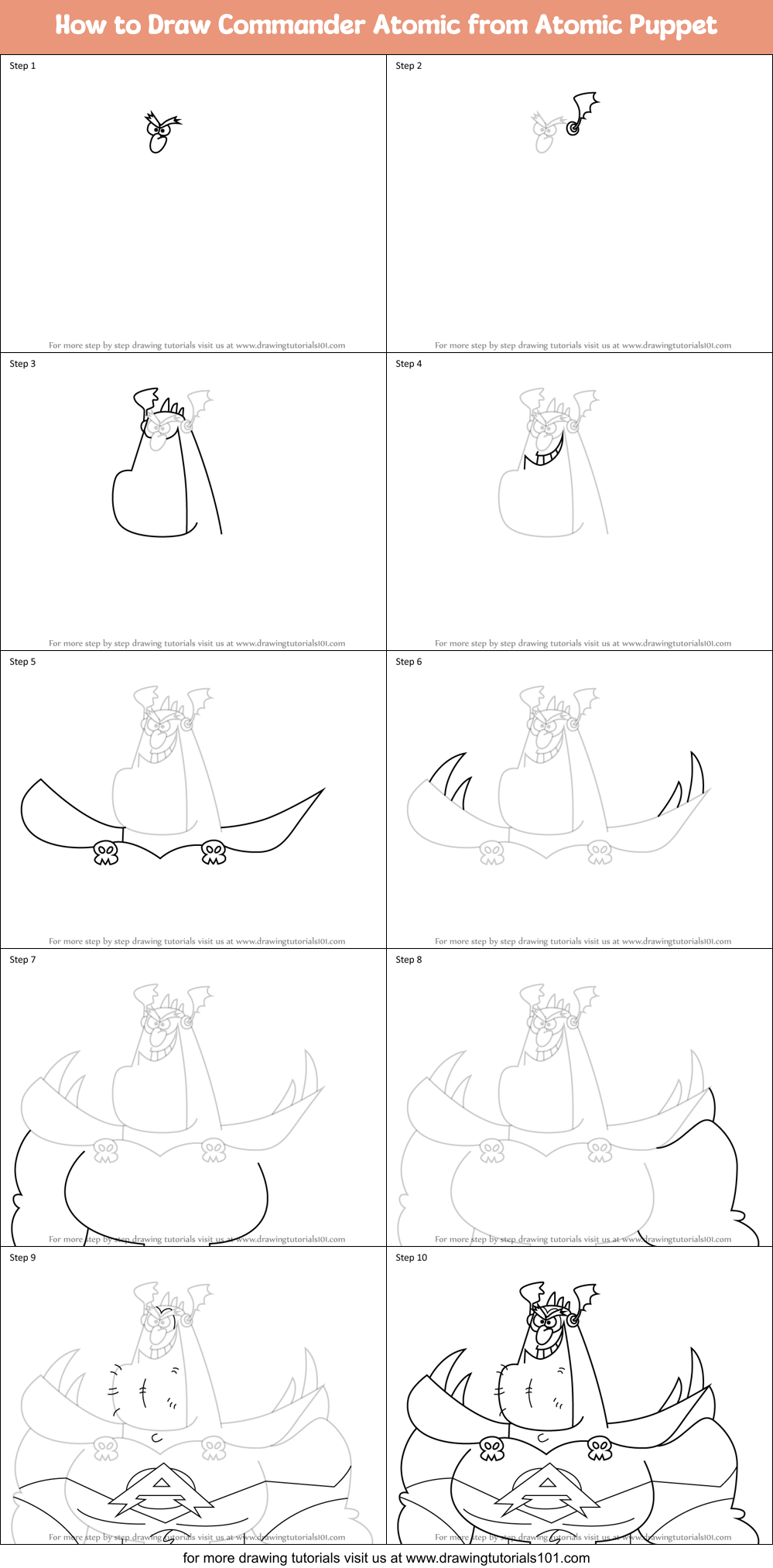 How to Draw Commander Atomic from Atomic Puppet Printable Step by Step