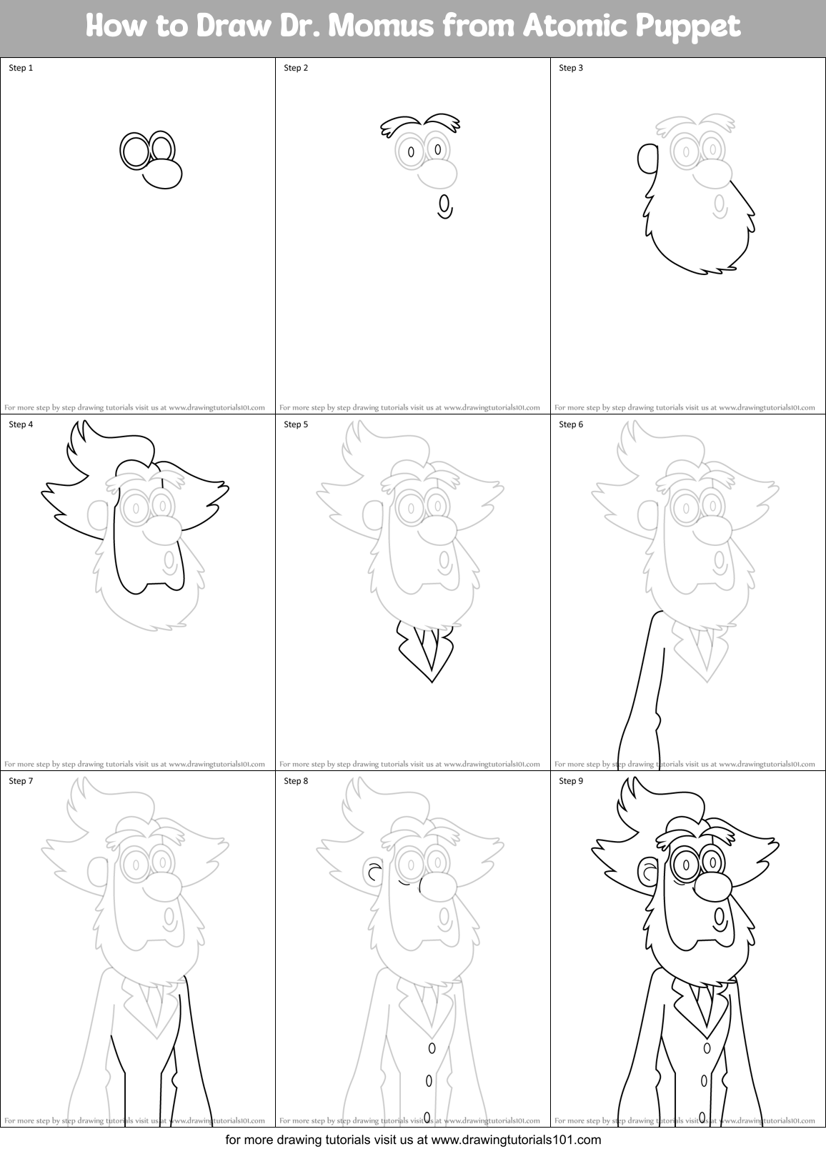 How to Draw Dr. Momus from Atomic Puppet Printable Step by Step