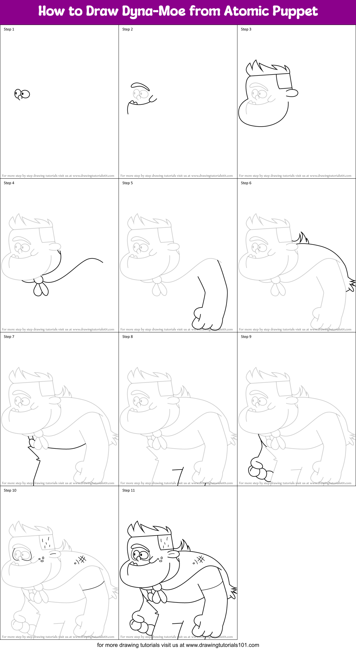 How to Draw Dyna-Moe from Atomic Puppet Printable Step by Step