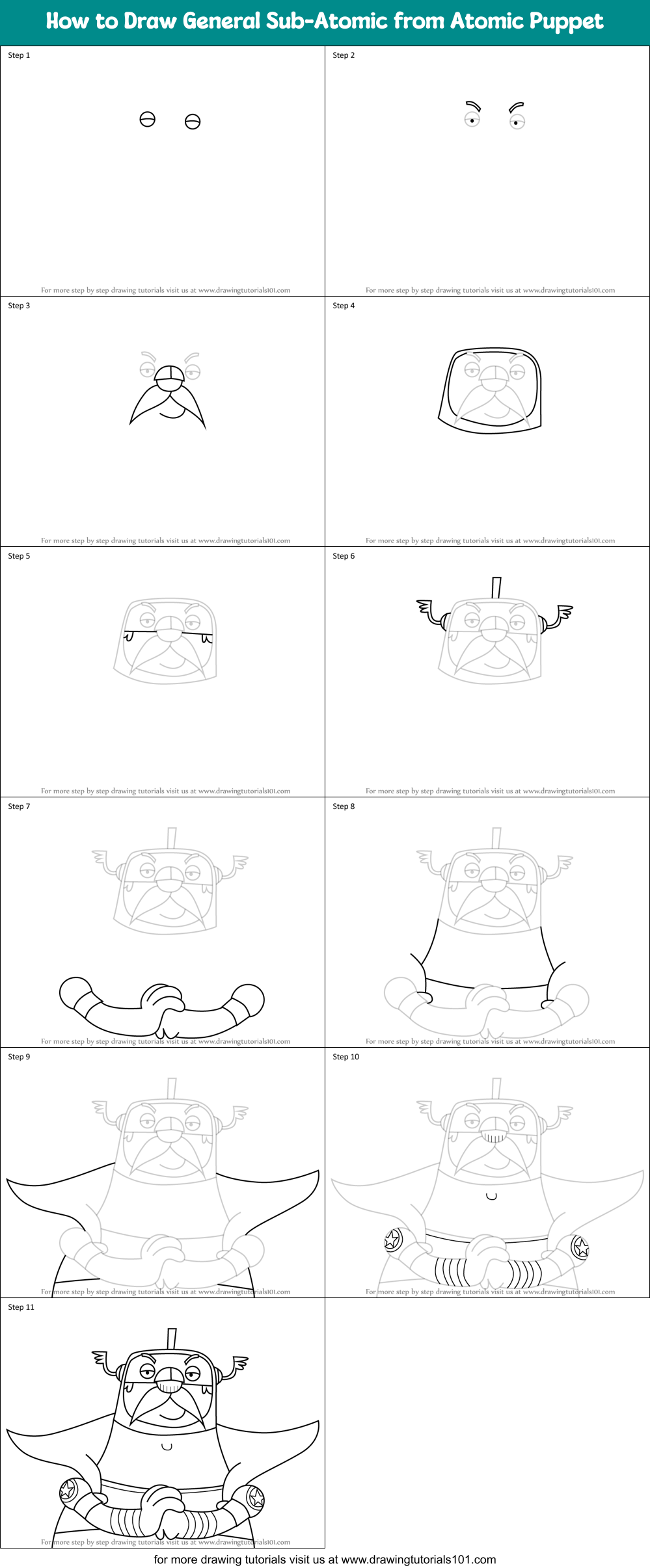 How to Draw General Sub-Atomic from Atomic Puppet Printable Step by Step
