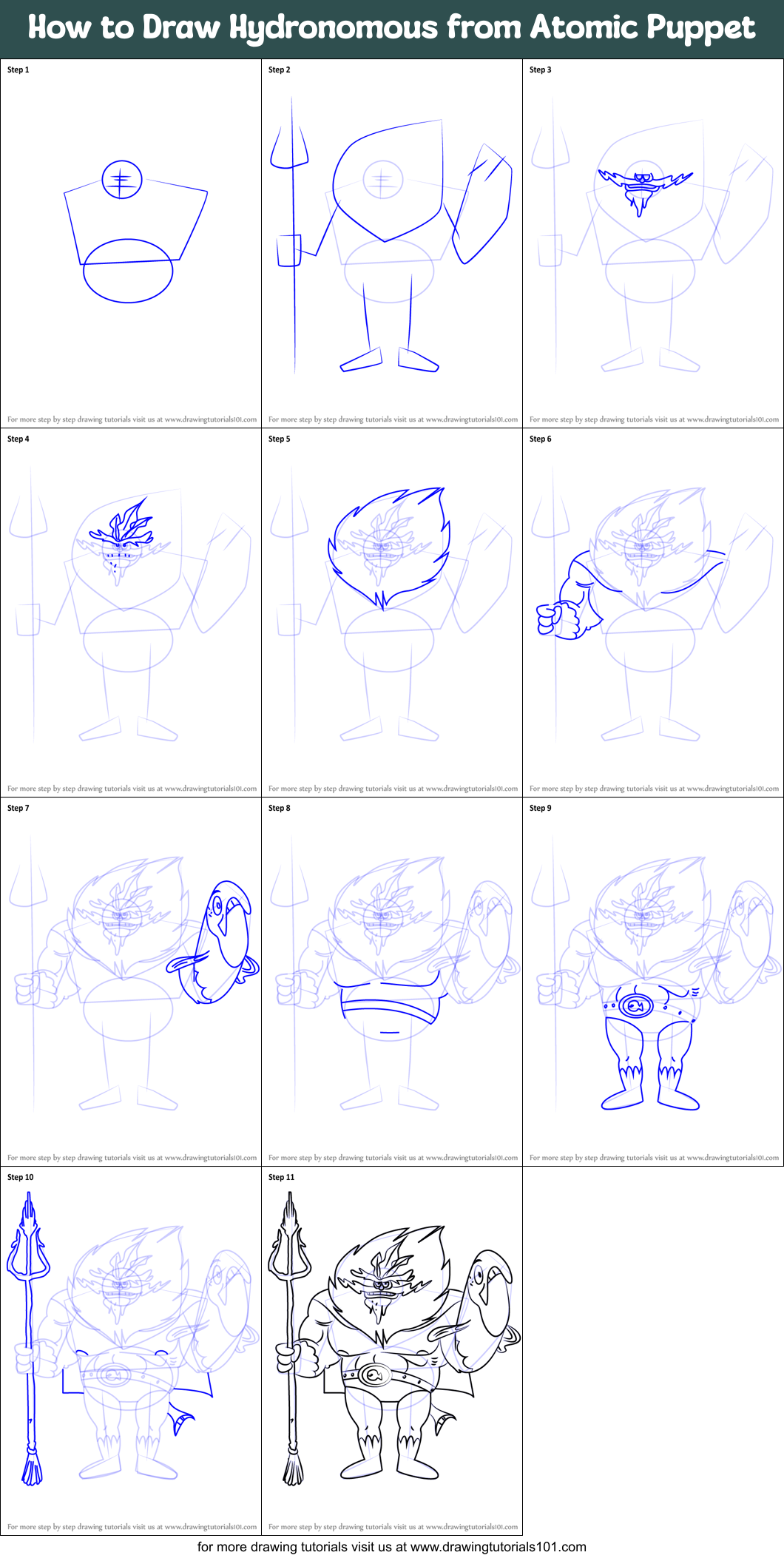 How to Draw Hydronomous from Atomic Puppet Printable Step by Step